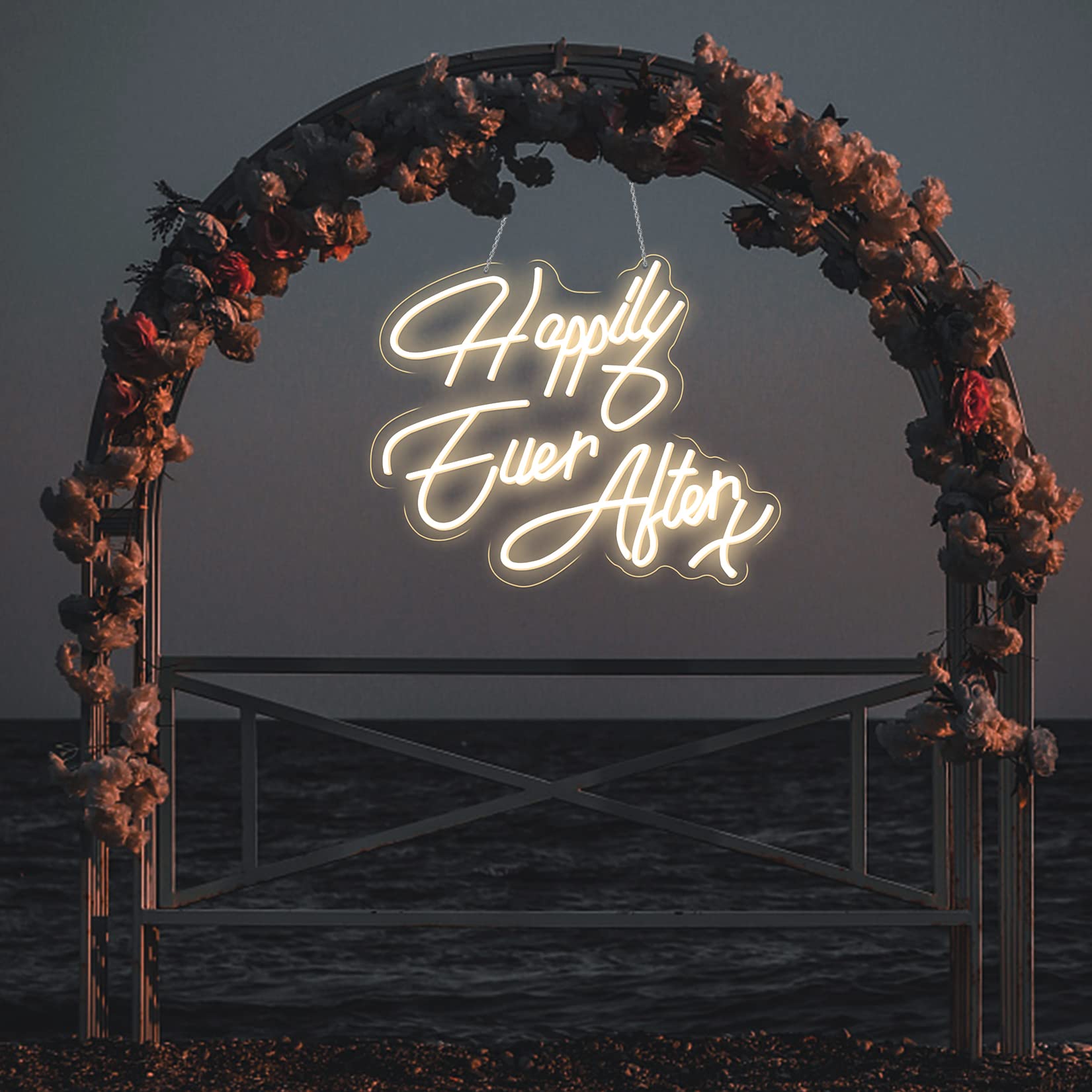 Happily Ever After Neon Sign Custom Neon Sign Wall Decorations Wedding Neon Sign for Weddings Anniversaries Party (warm white)