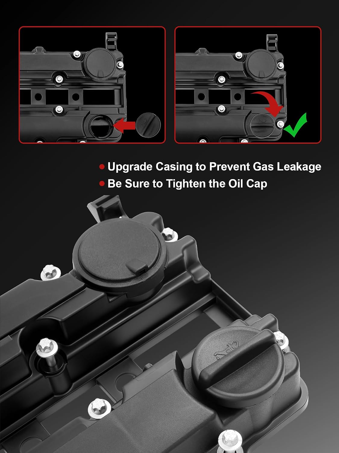 Engine Valve Cover L4 1.4L Compatible with 2013-2021 Encore,2011-2015 Cruze,2012-2020 Sonic,2015-2021 Trax,2011-2015 Volt Replace 264-968 25198874 with Oil Filler Cap and Gasket and Bolts