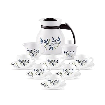 La Opala, Melody Collection, Opal Glass Tea Set 15 pcs, Silken Charm, White