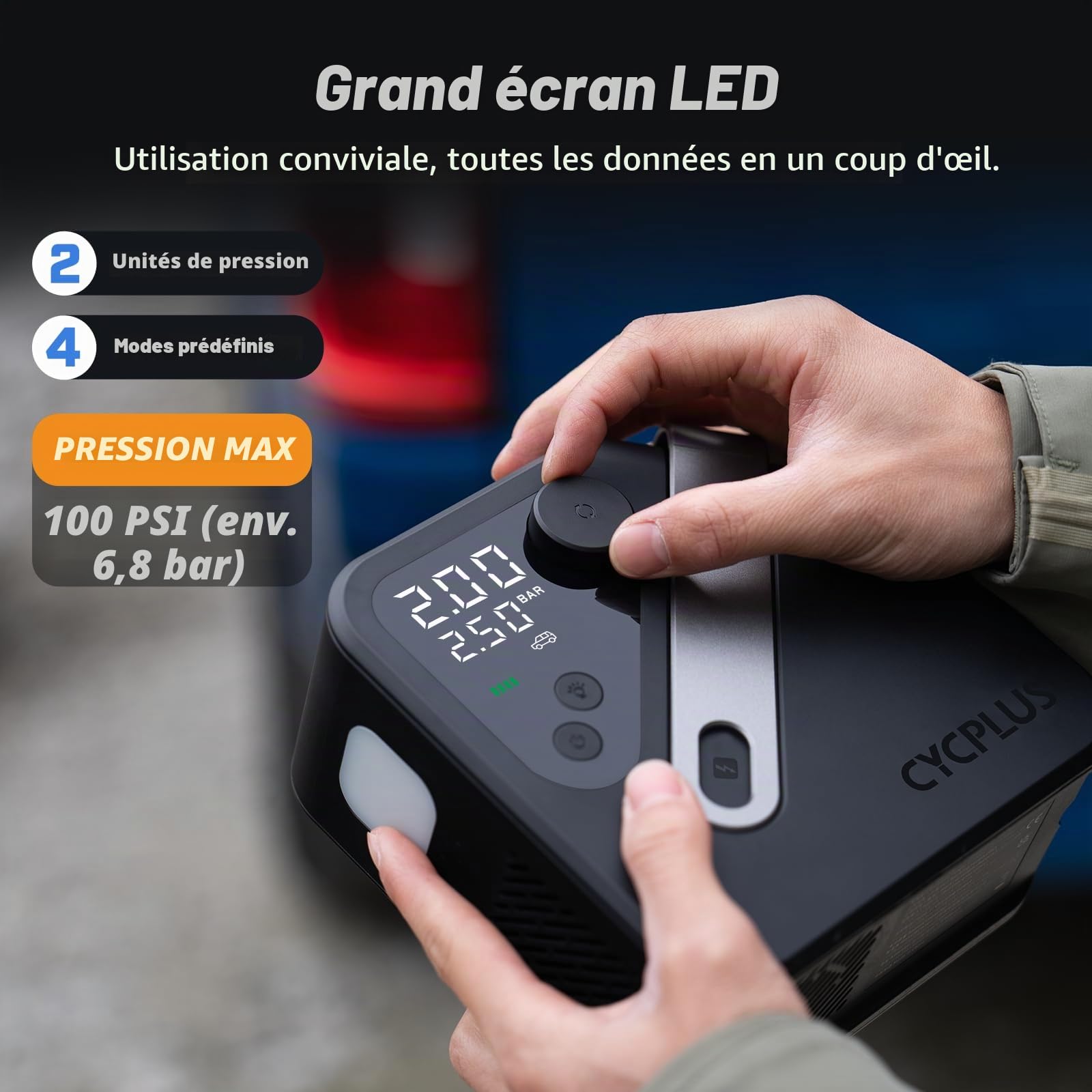 CYCPLUS AL7 Gonfleur Pneus Compresseur Haute Puissance Double Usage | 4X plus rapide, pour camions et pick-ups, design portable, véhicules lourds, objets gonflables, usage polyvalent