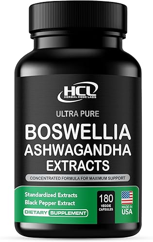 Extracto de Boswellia y cápsulas de Ashwagandha de 2000 mg – Píldoras de apoyo natural fuerte suministro para 3 meses – Boswellia Serrata 65% ácido