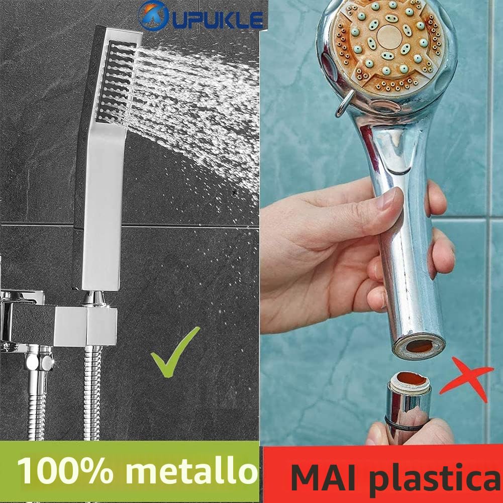 Soffione Doccia a Risparmio Idrico Alta Pressione Ottone Cromato Argento Anticalcare