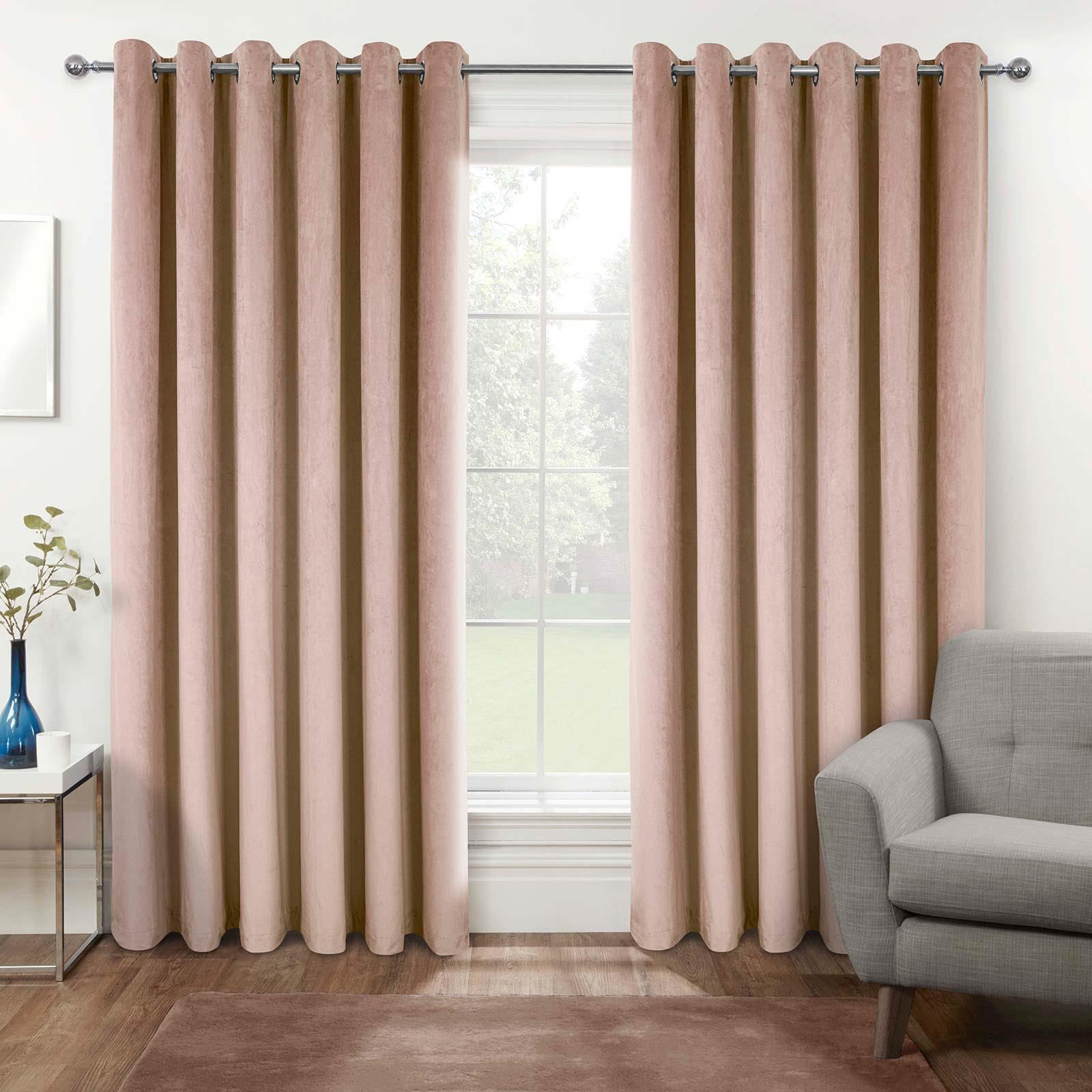 Homescapes Pink Velvet Blackout Curtains 46" X 72" (117 X 183 Cm) Eyelet Thermal Insulated Curtains With 100% Ultra Blackout 3 Pass Coating Fully Lined Readymade Curtains
