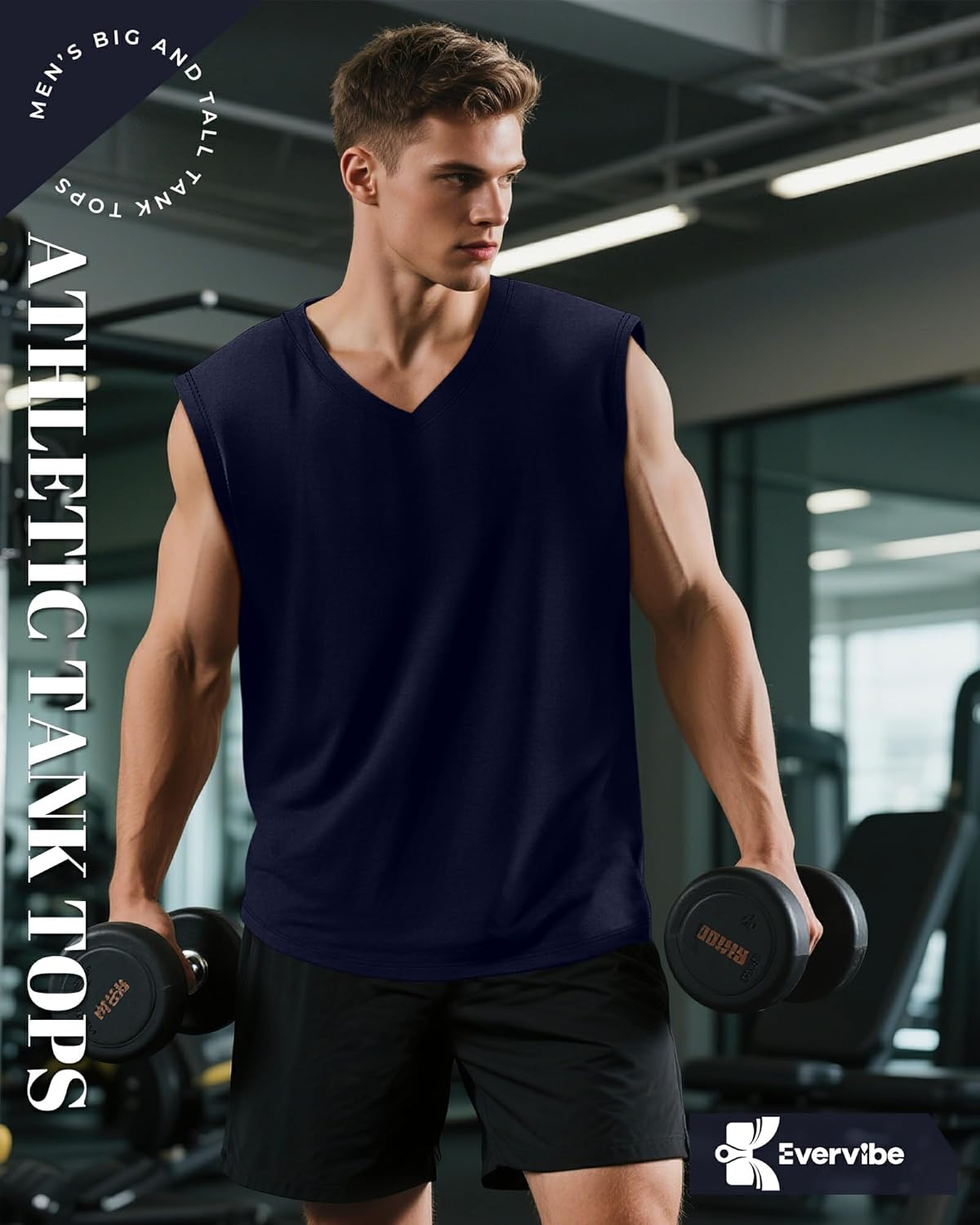 3 Pack Mens V Neck Tank Tops 95% Cotton Sleeveless Big and Tall Muscle Cut Off Shirts Gym Workout Tee