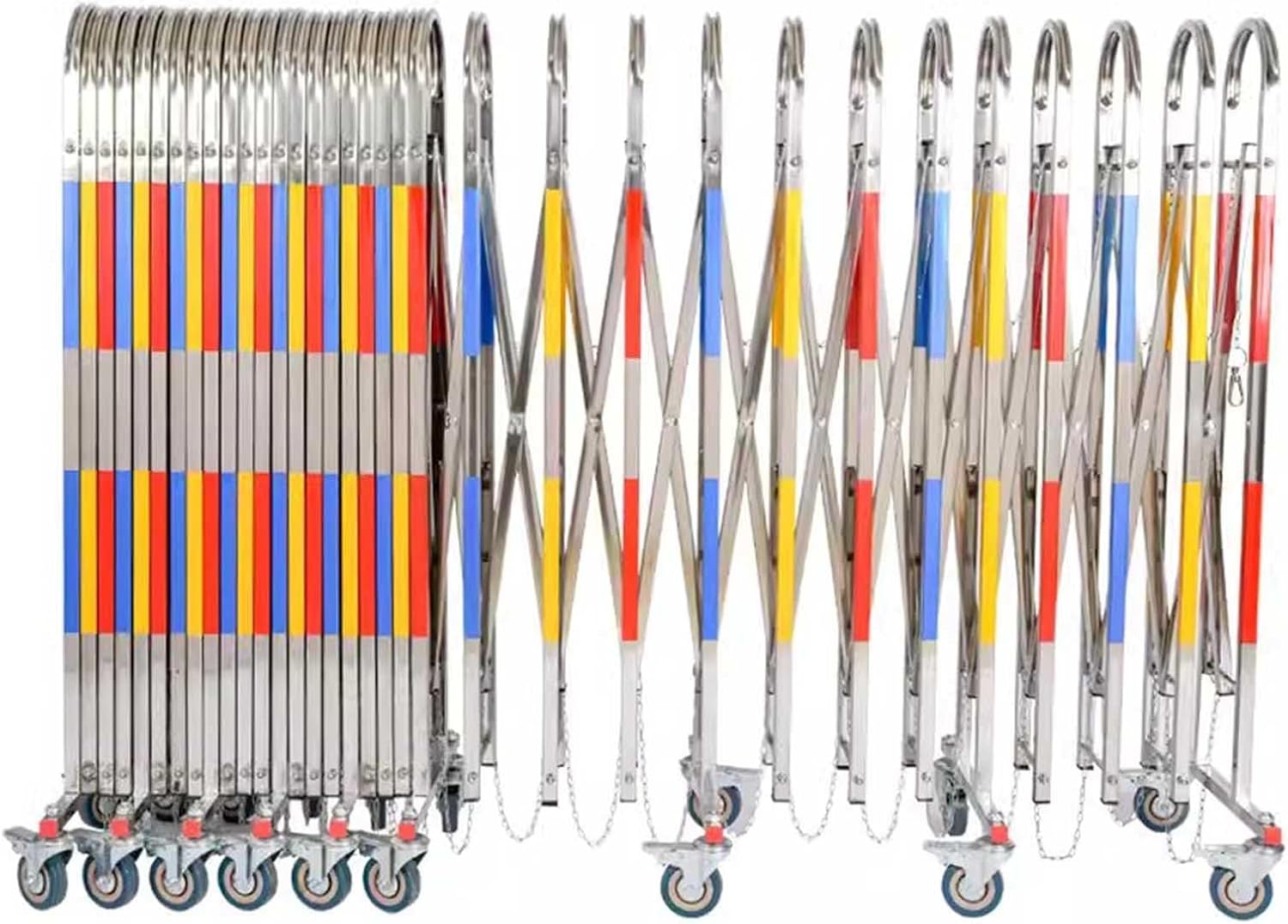 Heavy Duty Expandable Metal Barricade Fence on Wheels - Portable Folding Security Gate, Mobile Traffic Barrier & Safety Guardrail (1.1m x 4m / 3.6ft x 13ft)