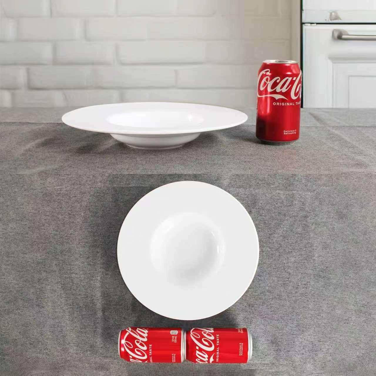 Plato de sopa de cerámica con borde ancho, cuenco de sopa de 9 onzas, juego de 4 cuencos para pasta, plato blanco poco profundo con borde, la mejor opción para restaurantes de alta