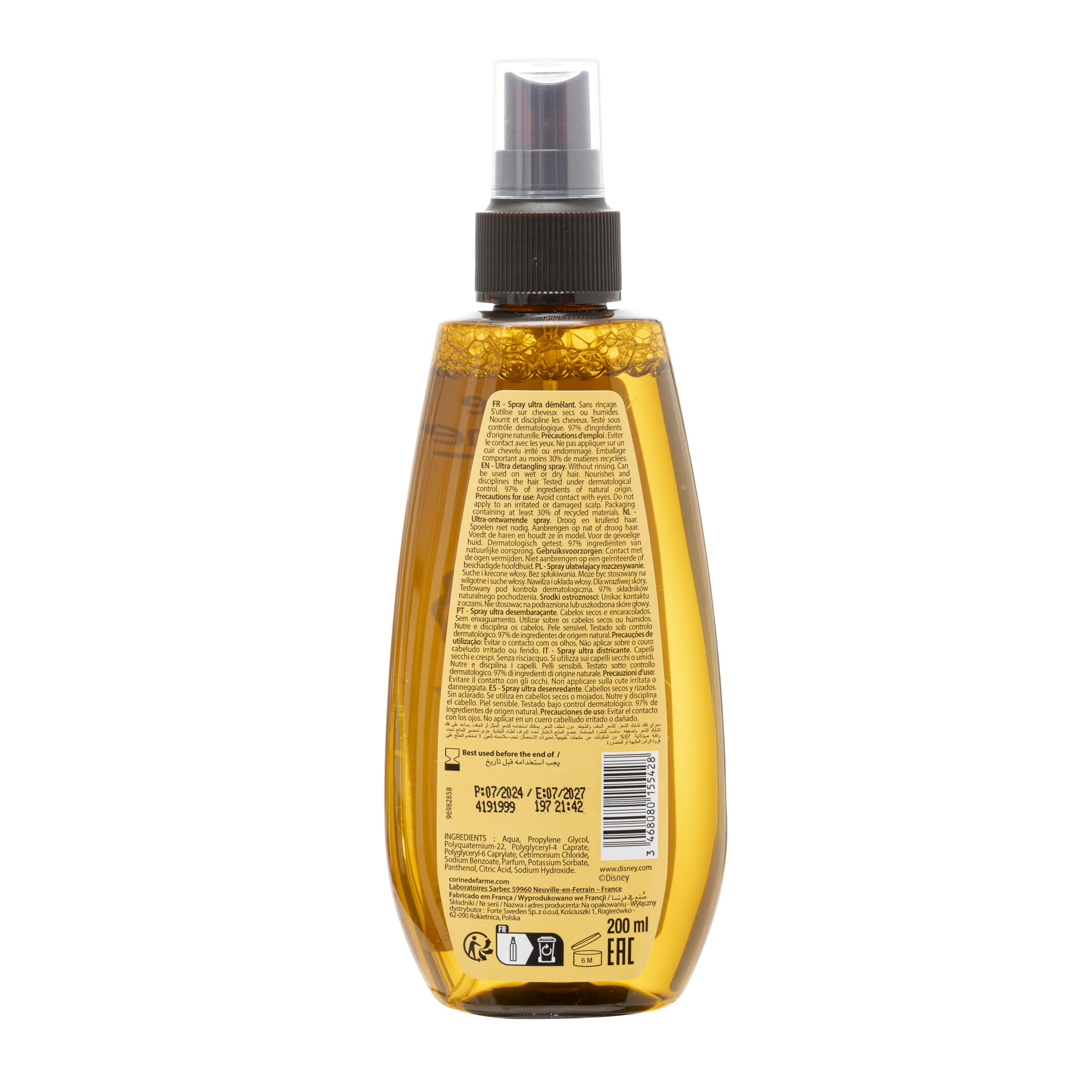 Corine de Farme - Spray Ultra Desenredante Disney Vaiana - Cuidado para Niños - Sin Enjuague - Formulación Clean Beauty, Elaborado en Francia - Perfume Coco