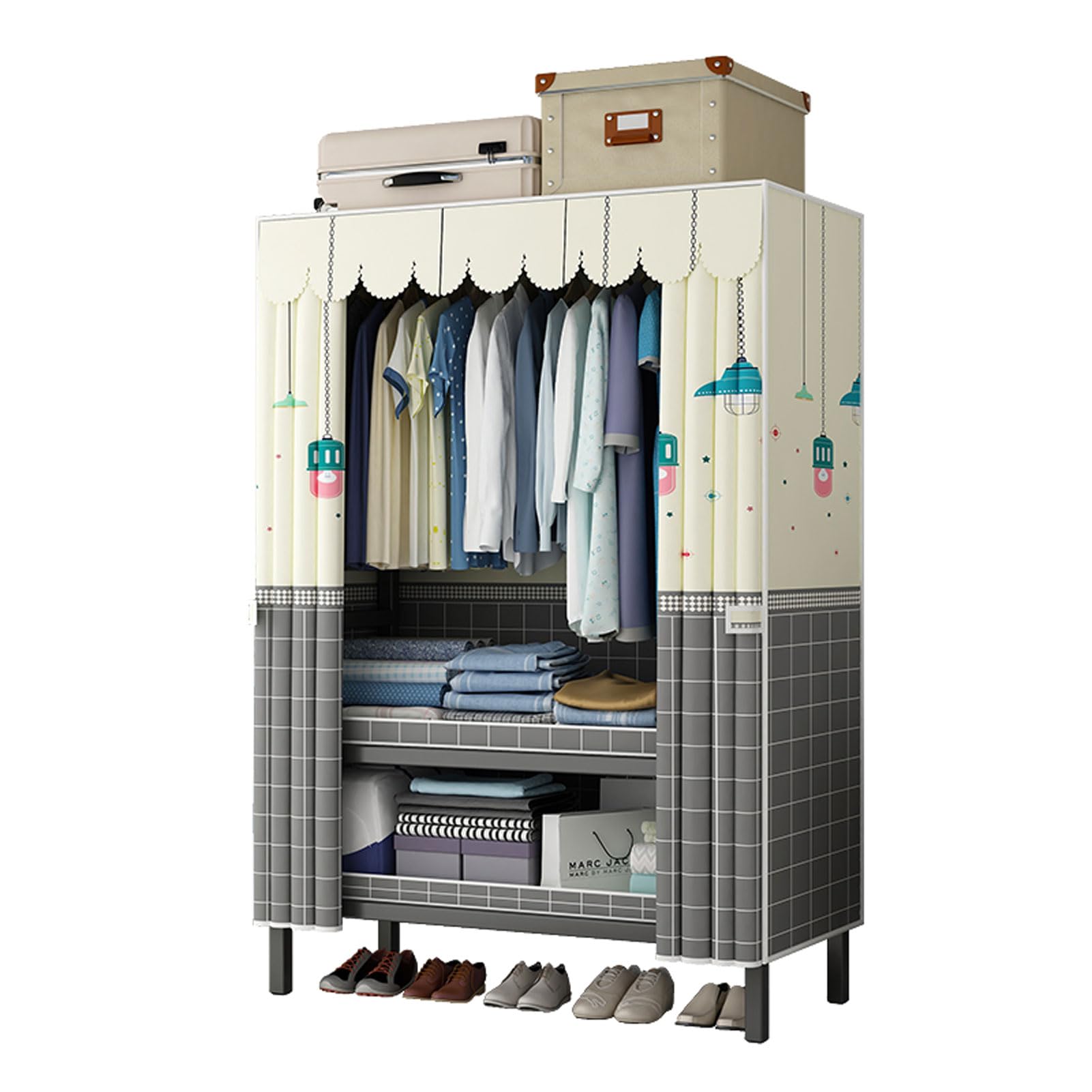 Armario de Tela con Puertas y Ruedas - Mueble de almacenaje para Dormitorio, Armario metálico portátil Impermeable con Funda de Tela de poliéster.