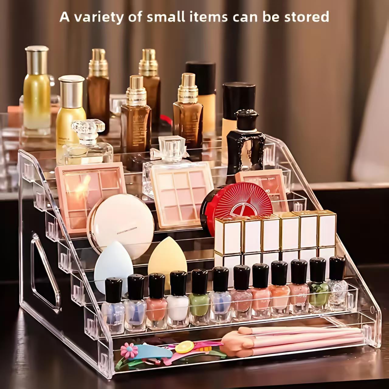 Nail Polish Rack, 7 Layers Clear Plastic Nail Polish Storage Organizer Display, Freestanding Makeup Caddy for Sunglasses, Cosmetics (7 Layers)