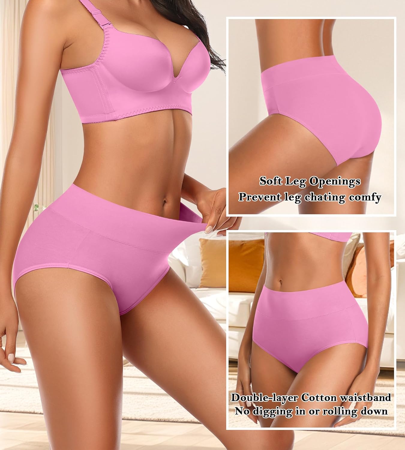 Womens Mid High Waisted Cotton Underwear Breathable Briefs Panties 5 Pack - Image 3