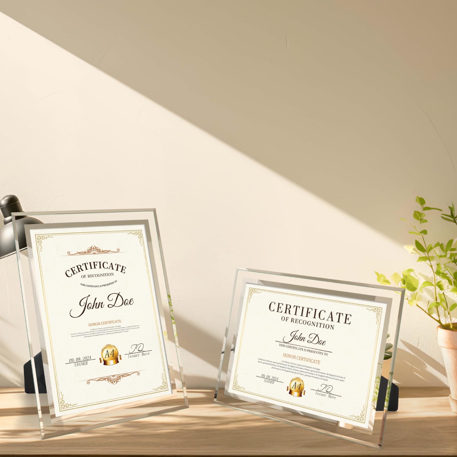 Hoikwo Cornice A4 Cornice Vetro, Portafoto da Tavolo, Decorazione per Casa, Ufficio，1 Pezzo