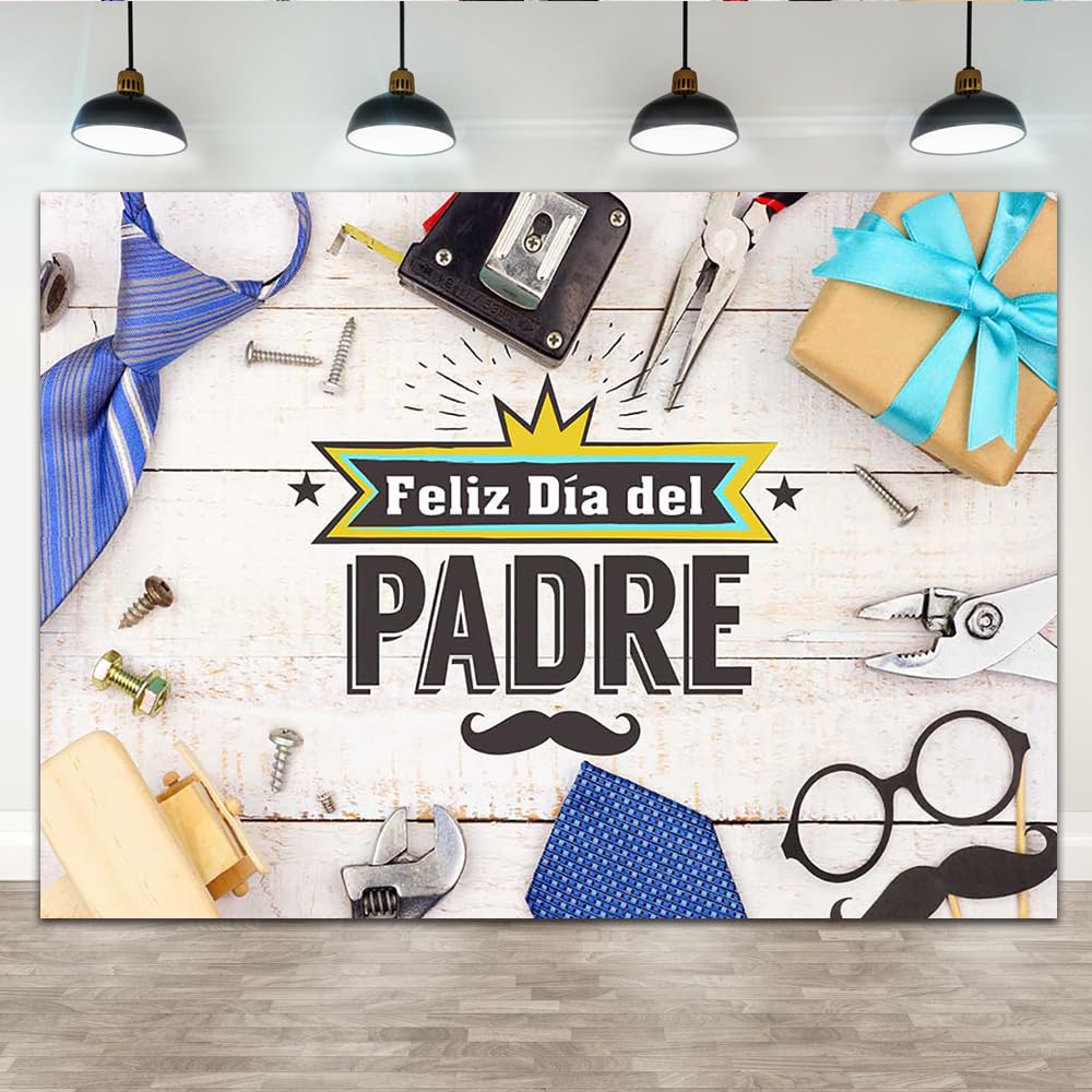 Lofaris 7x5ft Father's Day Photography Feliz Día Del Padre Backdrop Happy Father's Day I Iove Dad Decoration Backdrop Best Dad Party Decor Tie Tools Gifts Banner Backdrops for Photography