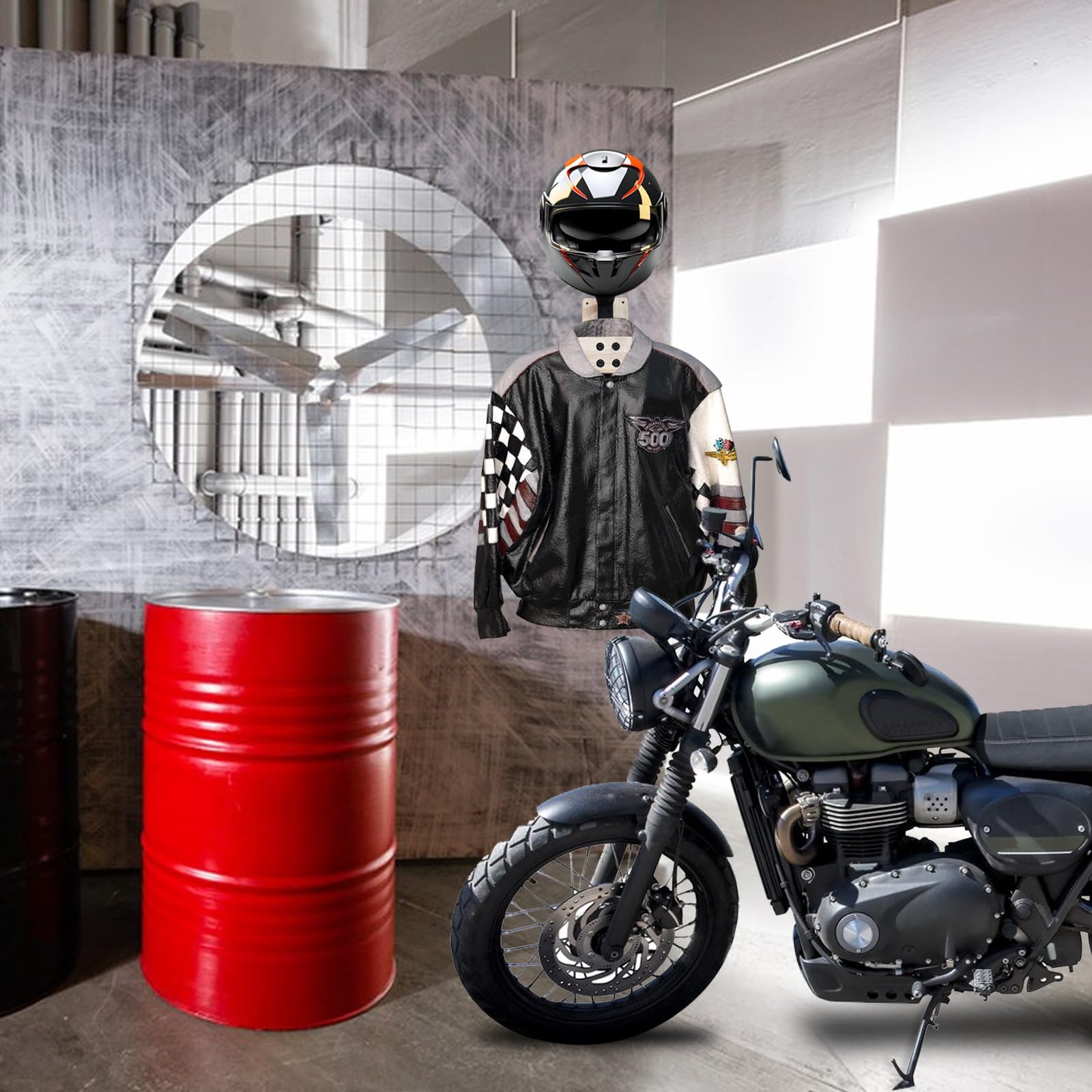 Porta Casco Moto da Parete,Porta Casco Moto in Legno e Metallo Struttura di Ancoraggio a Parete per Motociclette, Calcio, Sci e Tattico(con viti di espansione)
