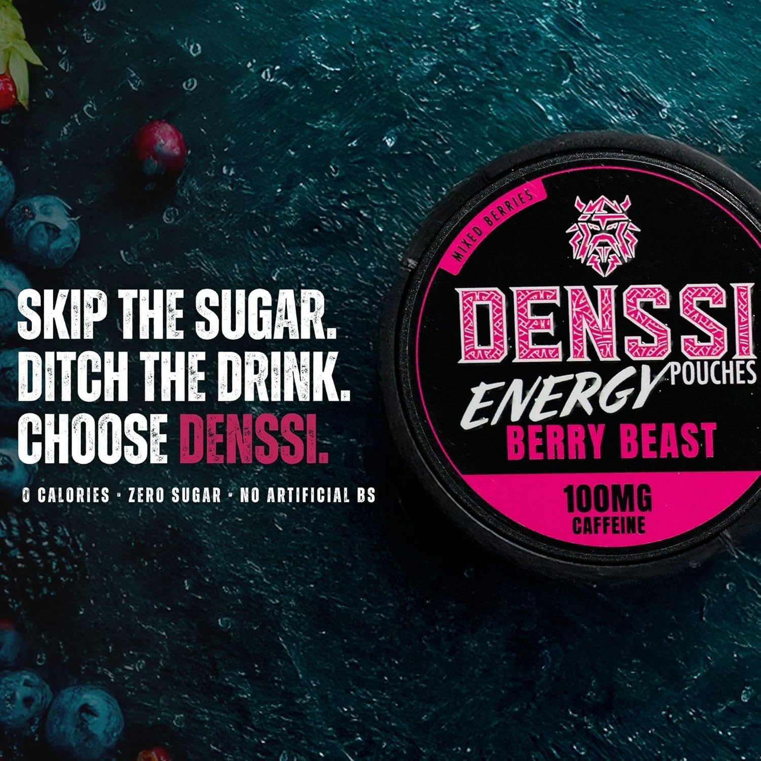 Denssi Pouches de energía – Bolsas de cafeína – para la concentración y la energía – Bolsas nootrópicas sin azúcar (1 pack, Berry Beast)