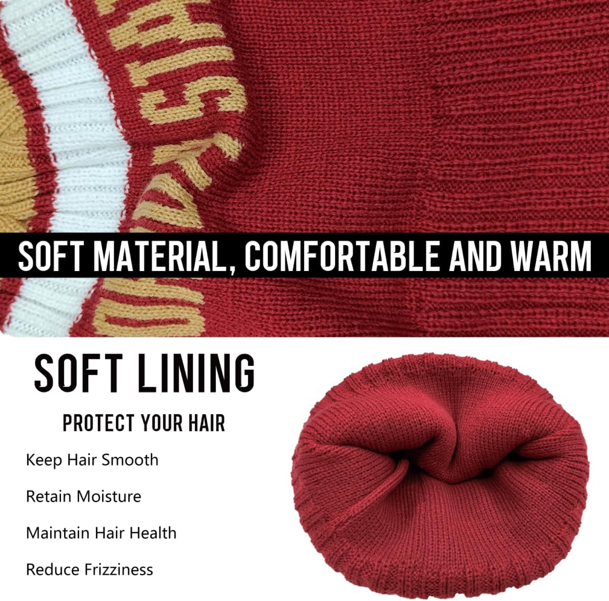 Beanie Knit Hat with Pom Winter Cuffed Cap Sport Fans Gift for Men Women - Image 4