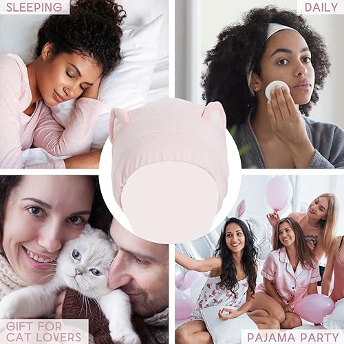 Miniatura 6 de Hat Hut Gorro de satén de seda para el cabello, gorro de dormir para cabello rizado, gorro ajustable con forro de seda con orejas