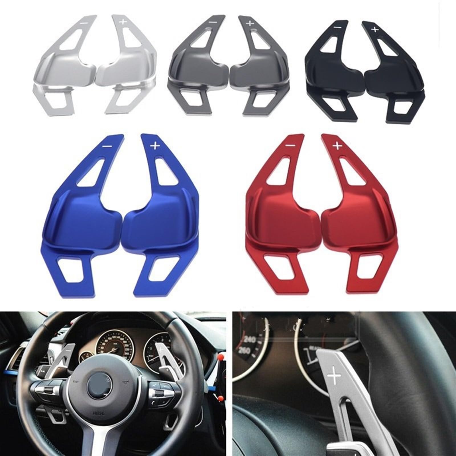 MEIDAI 2 Pezzi Compatibile Con BMW 1 2 3 4 5 6 7 Per X1 Per X2 Per X4 Per X5 Per X6 I8 F10 F30 F18 Volante In Alluminio Per Auto Estensione Del Cambio estendono Palette Volante (Color : E)