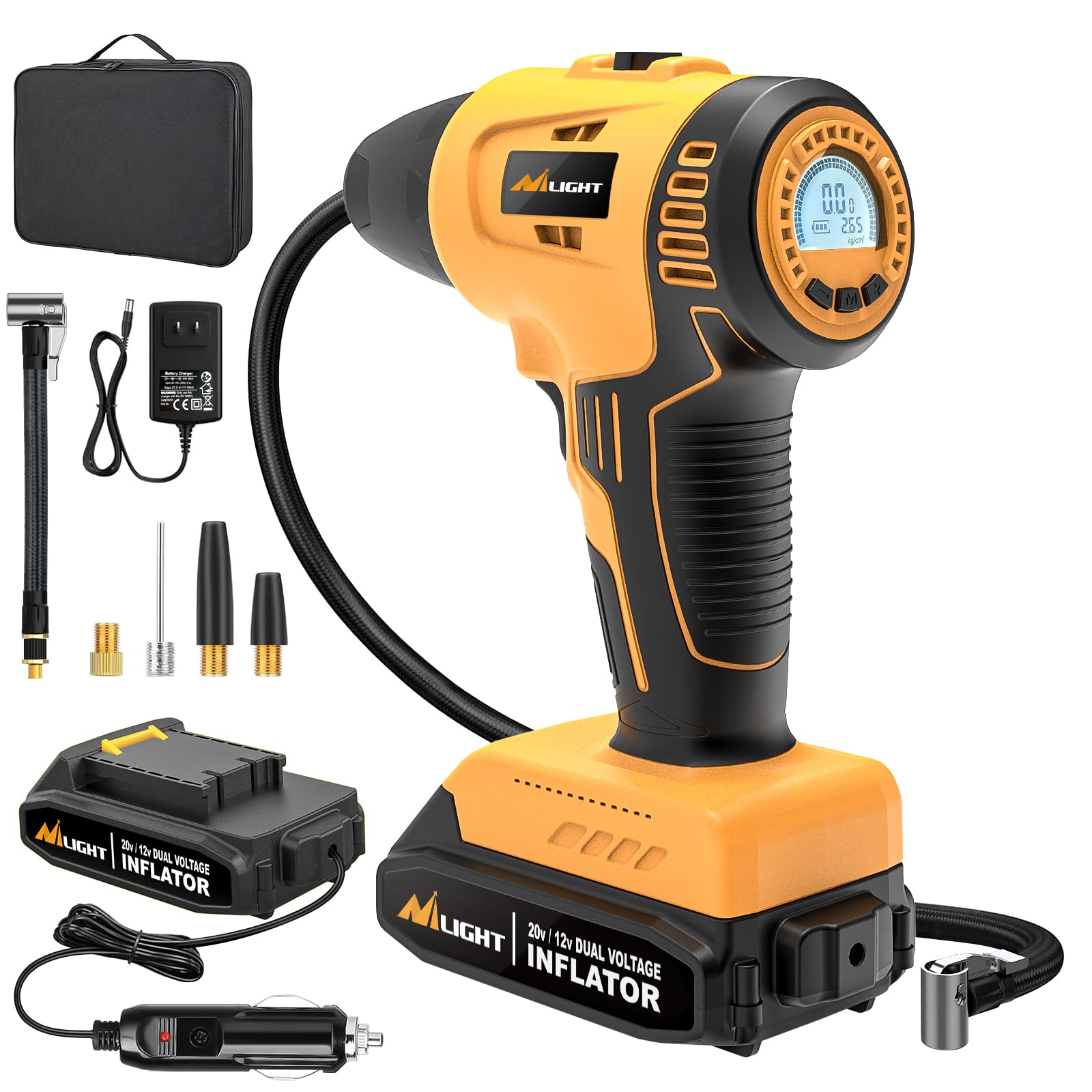 Nilight Cordless Tire Inflator 150PSI 20V/12V Dual Power Supply