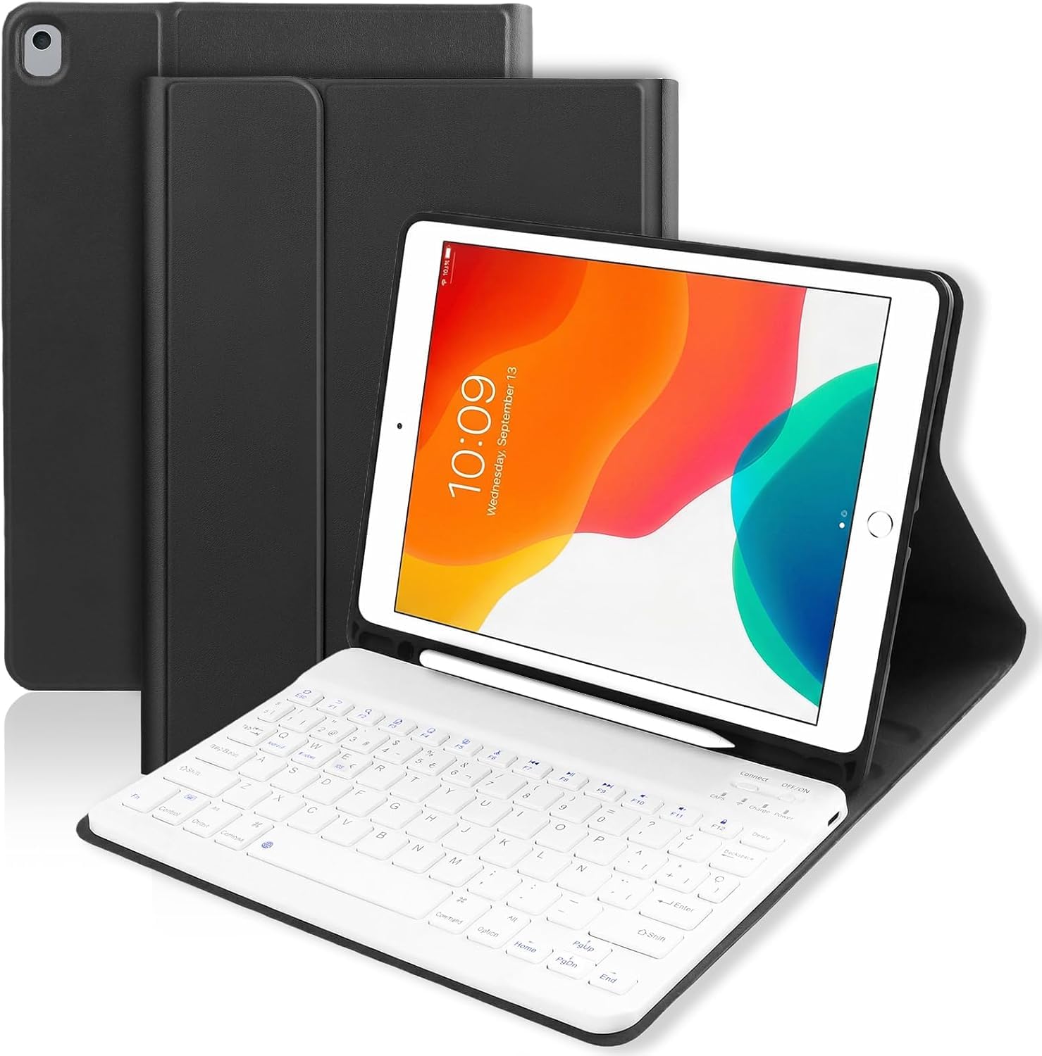 Funda Teclado para iPad 9ª Gen 2021/8ª Gen 2020/7ª Gen 2019, Español Ñ | Soporte para Lápiz y Teclados Recargable, Magnético Bluetooth Teclado para iPad Air 3 2019 / iPad Pro 10.5 2017 (Negro)