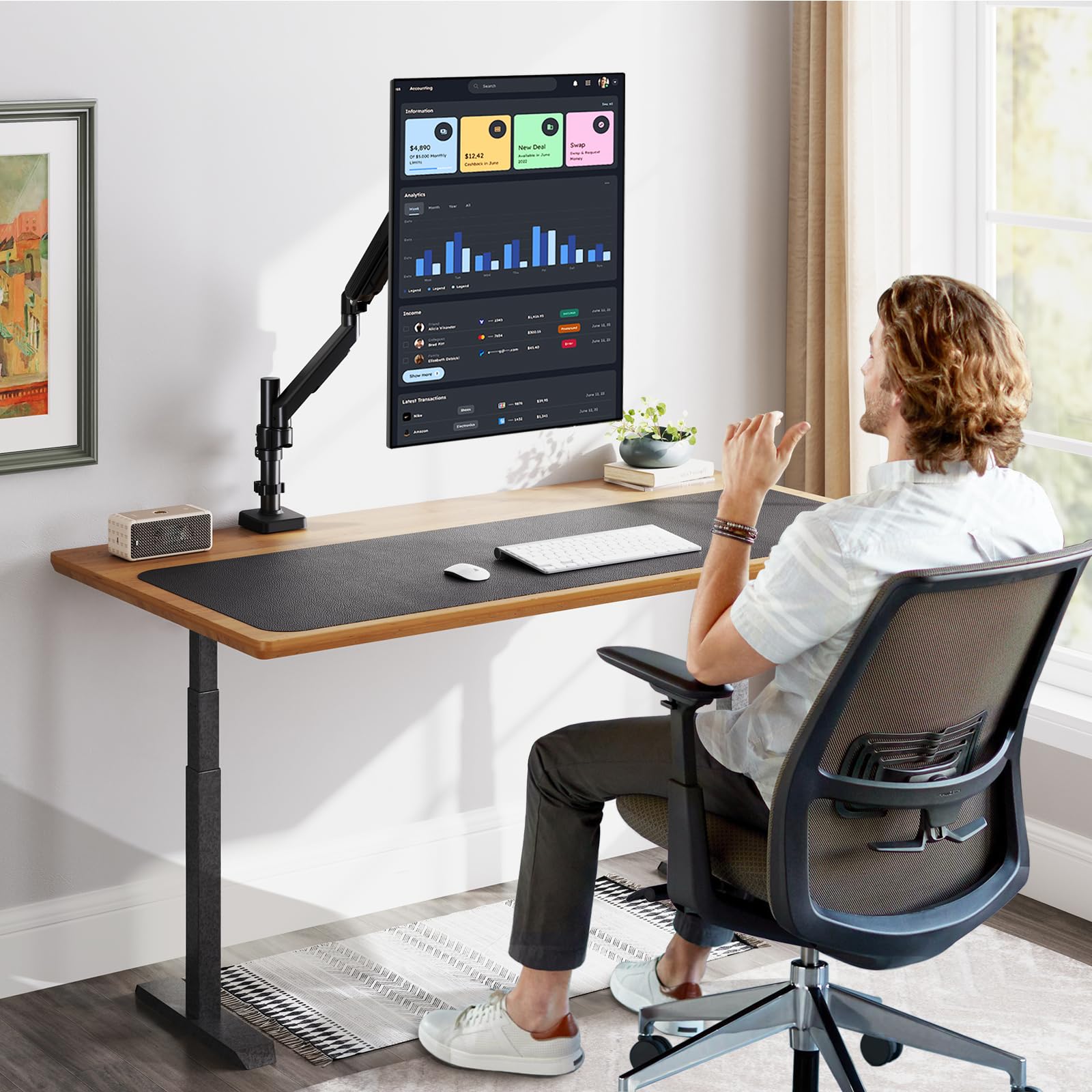 TVON Support Écran PC pour Écrans 17-32 Pouces jusqu'à 9 kg | Bras Écran PC élevé, tout réglable, gain place, montage simple, 2 socles, VESA 75/100mm