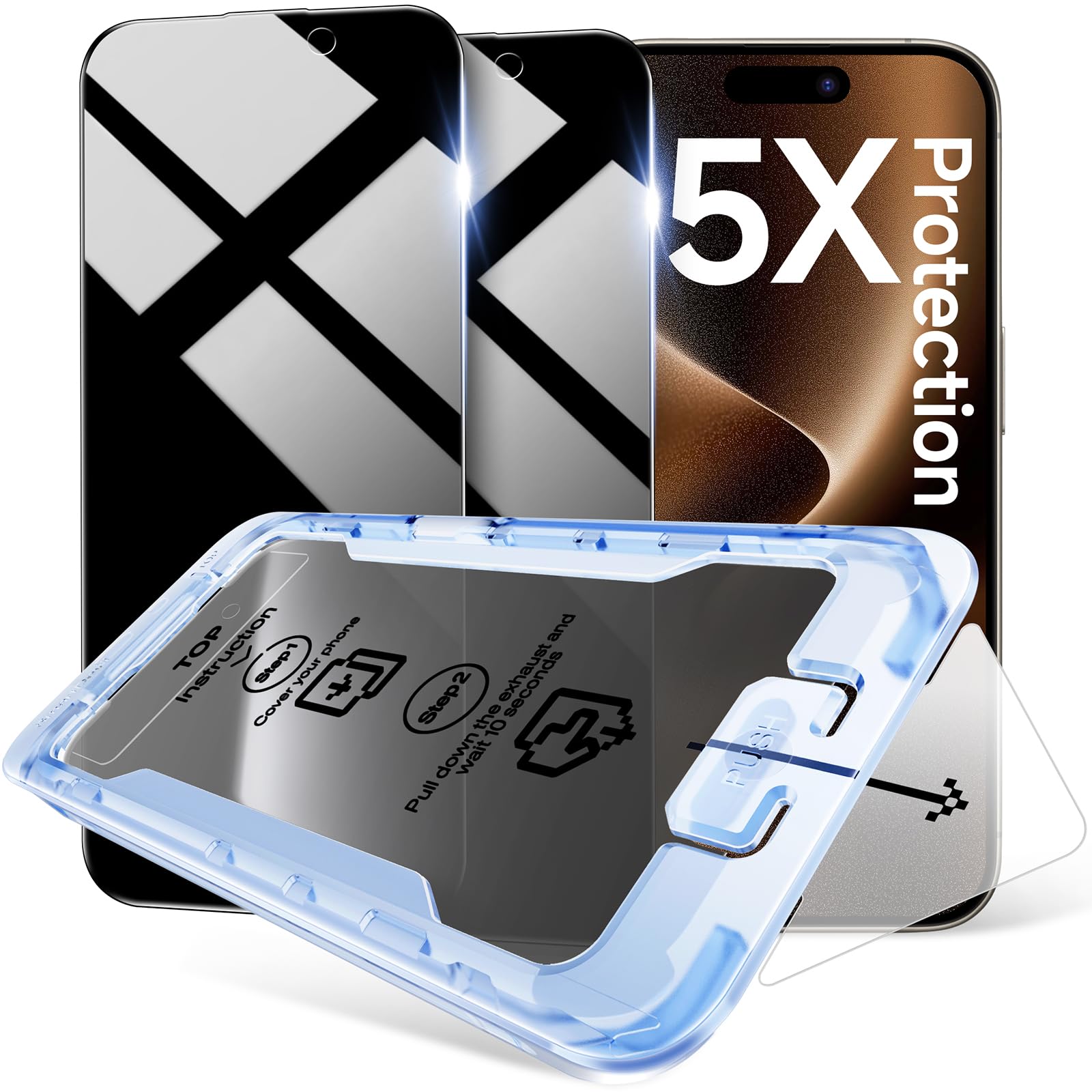 SMARTDEVIL 2 Pack for iPhone 15 Pro Max Privacy Screen Protector, Military-Grade Shatterproof Protection, 9H Hardness, Anti-Spy Privacy Tempered Glass