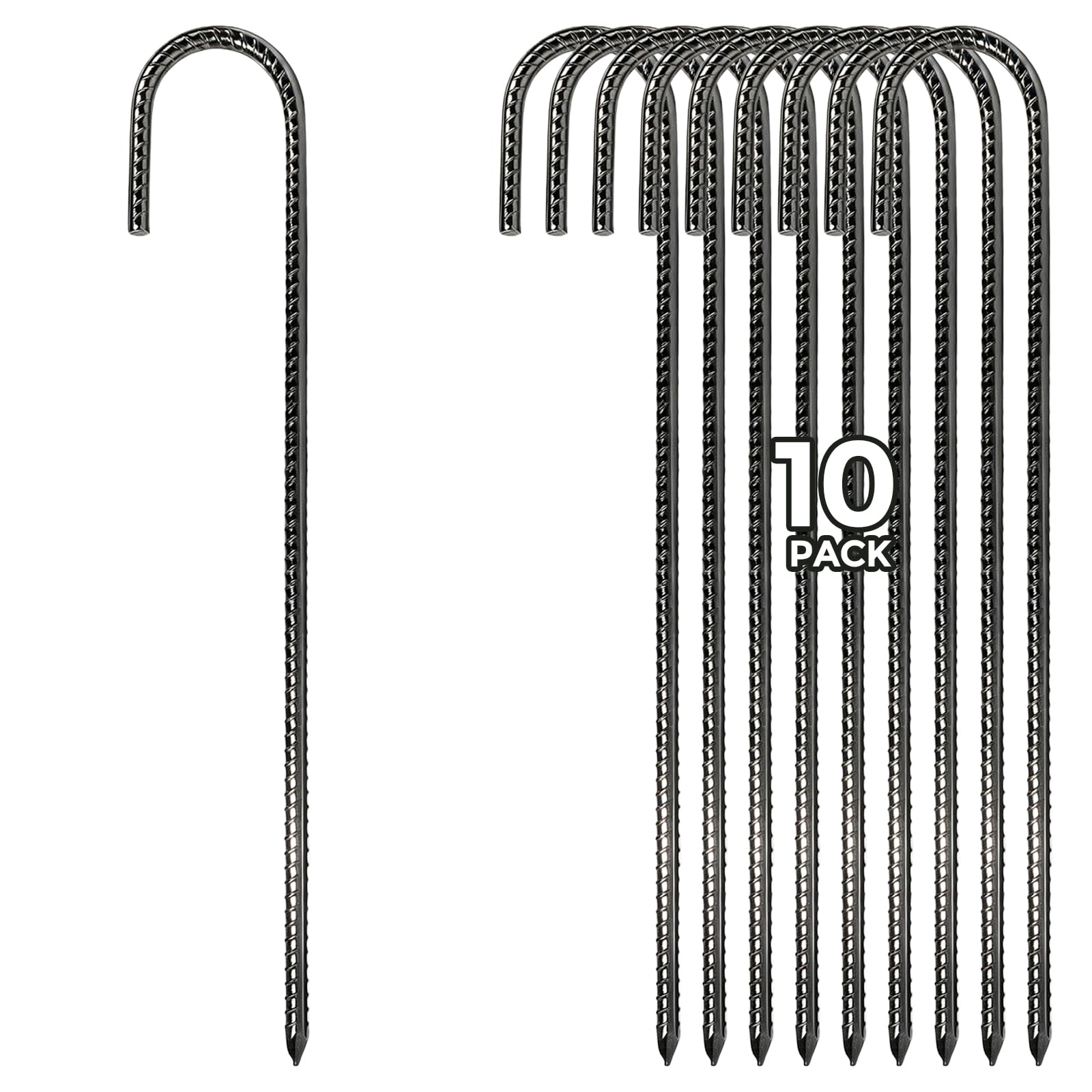 16 Inch Garden Ground Stakes, J-Shaped Rebar Stakes, Carbon Steel Ground Anchors Heavy Duty, For Tents Garden Dog Fences Outdoor Decoration