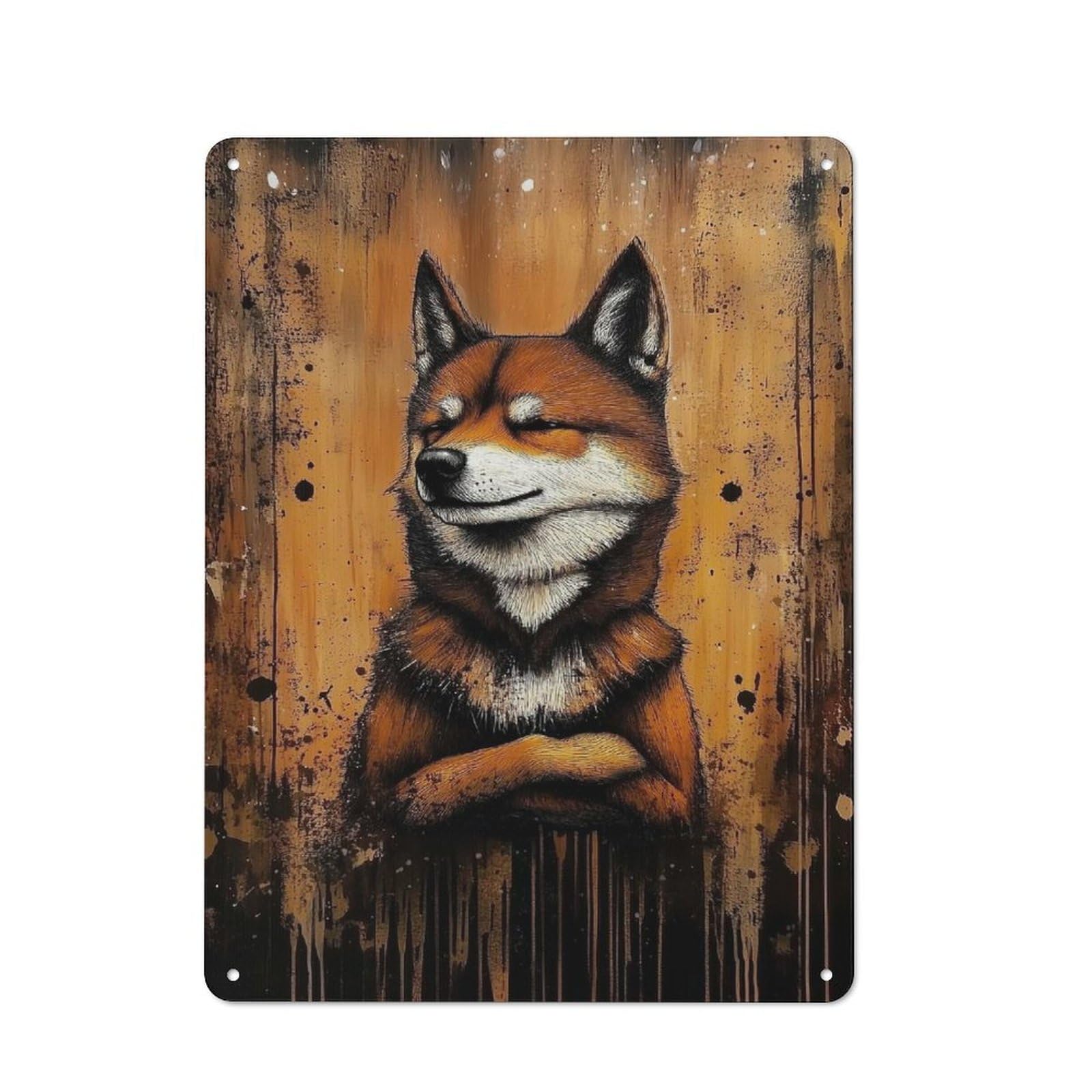 Smiling Shiba Inu Painting Creative Metal Wall Decor 40x30cm, Decorative Metal Sign for Office, Study, Studio Or Hallway