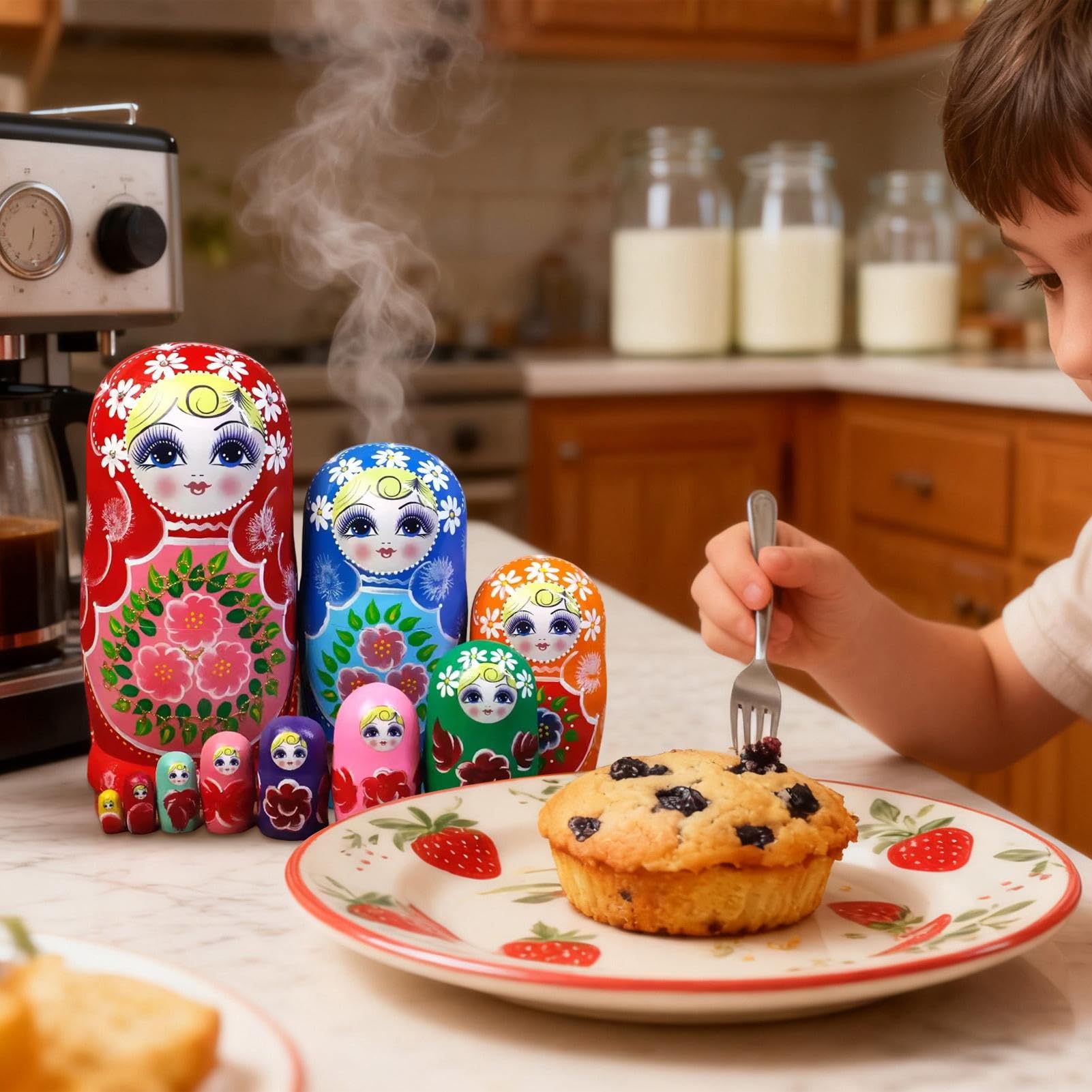 Bambole impilabili in legno dei cartoni animati 10 pezzi - Giocattolo per nidificazione dipinto a mano | Educativo formato gioco di smistamento decorazione camera dei bambini abilità motorie