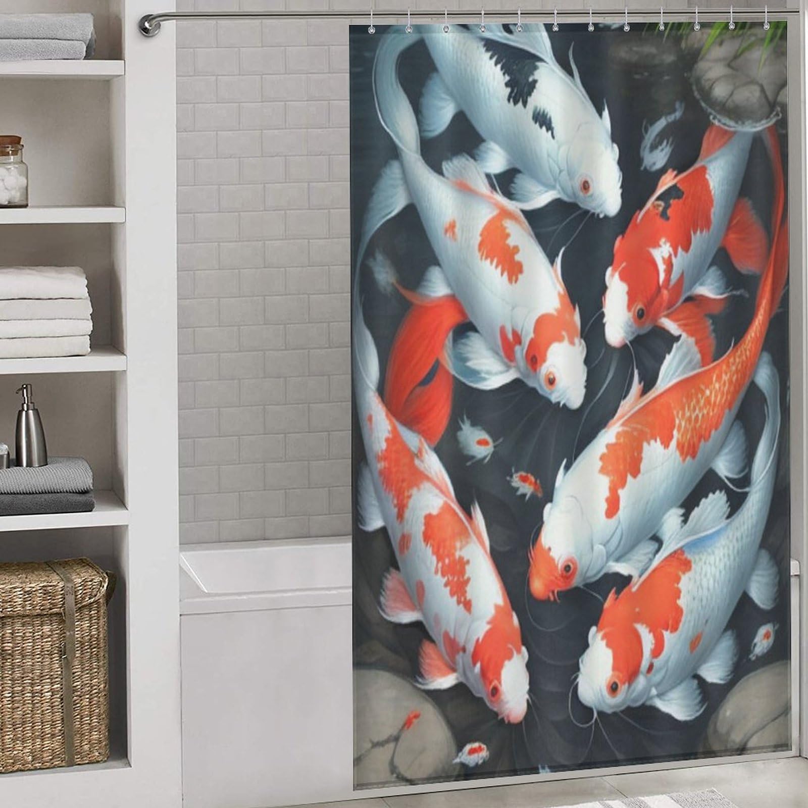 Rideau de douche poisson koï imperméable anti-éclaboussures 140x183