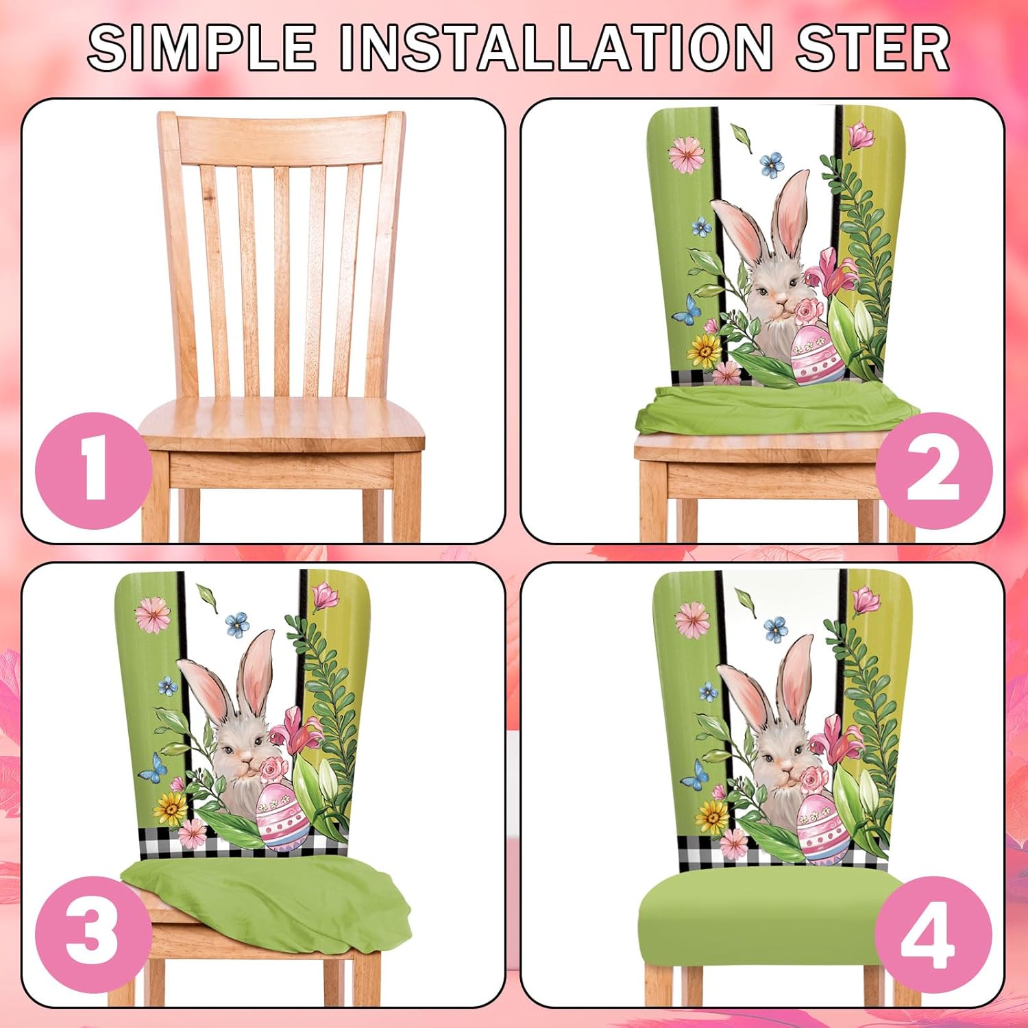 Easter Chair Covers Set of 6 Watercolor Flower Cross Bunny Egg Rabbit Sheep Seat Covers Dining Chair Slipcover Protector for Spring Home Kitchen Decor