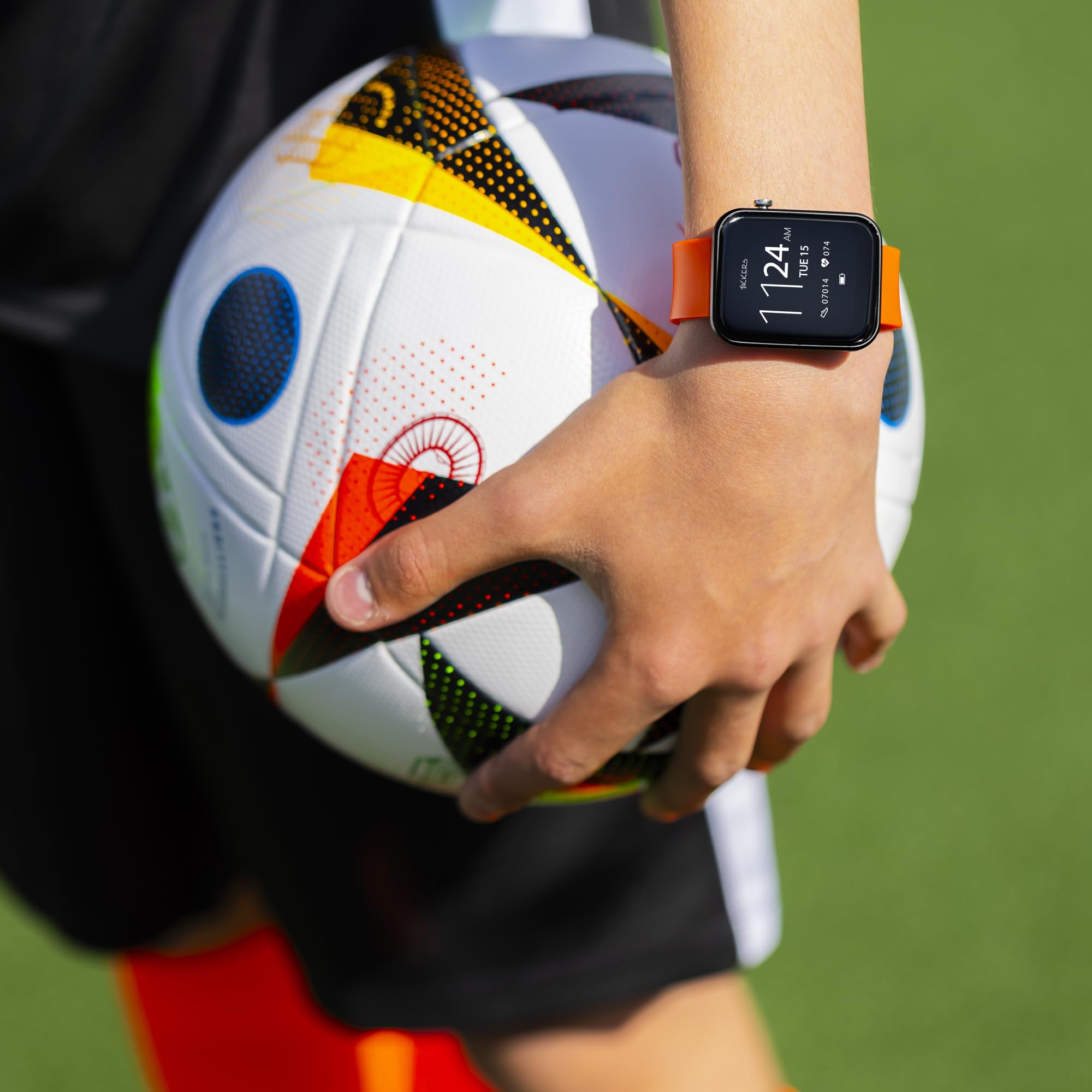 Tikkers Kids Series 13 Smart Watch con Fitness Tracker, sveglia, fotocamera, connessione GPS, cardiofrequenzimetro, contapassi, touch screen, cinturino in silicone arancione, Arancione, misura unica