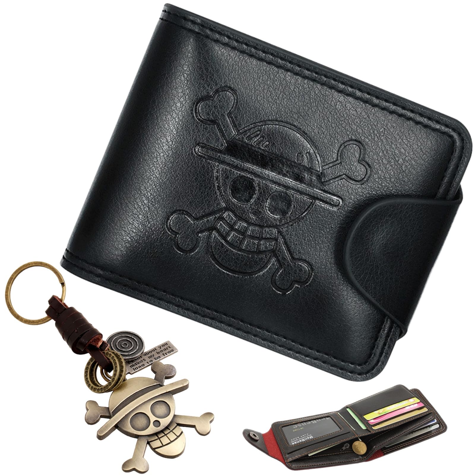 Anime Billetera de Cuero Plegable PU Cartera Llavero Colgante 2 Piezas