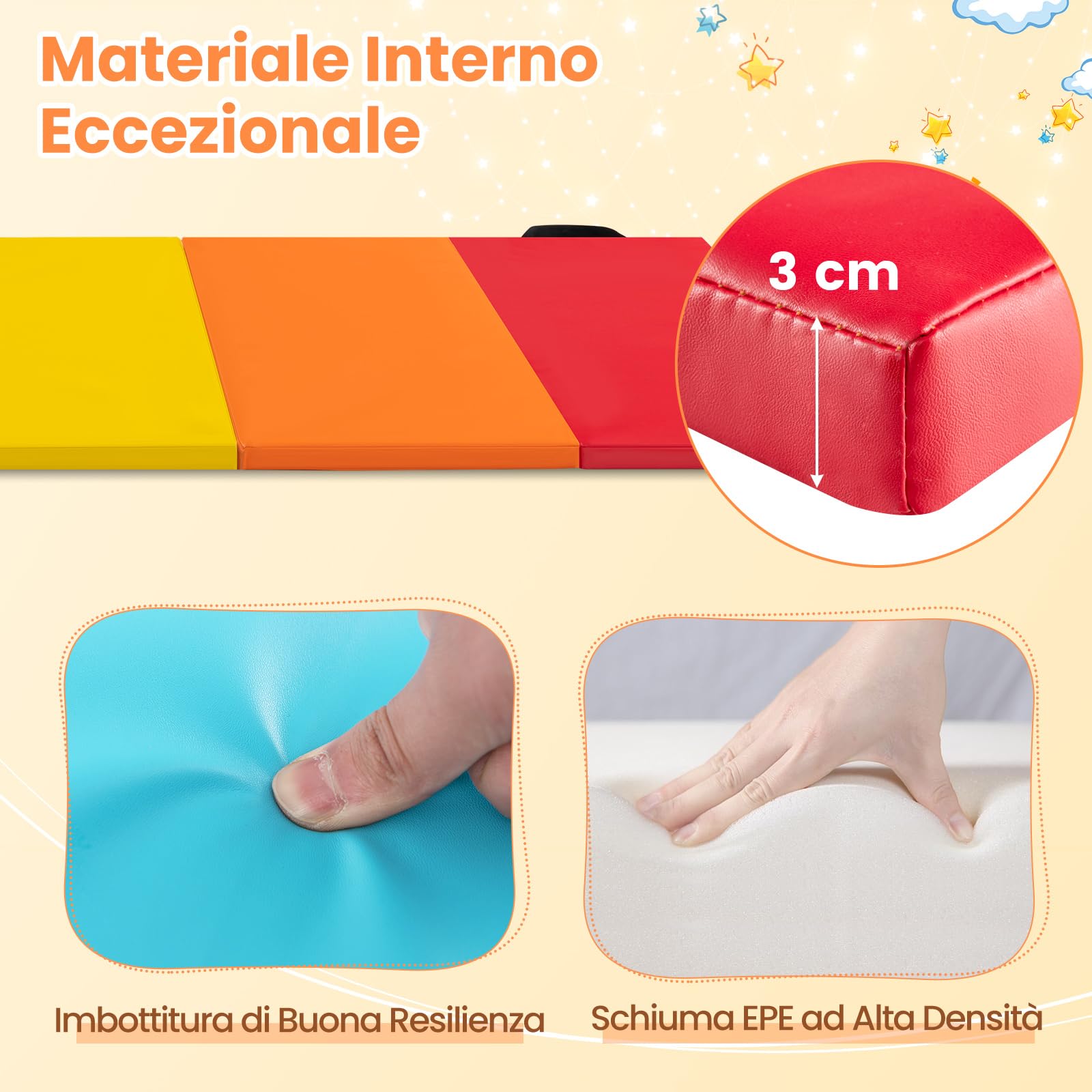 GYMAX Tappetino da Ginnastica Pieghevole a 3 parti, Tappetino Portatile con Velcro, Materasso da Allenamento con Maniglie Portatili per Bambini e Adulti, Tappetino Allenamento