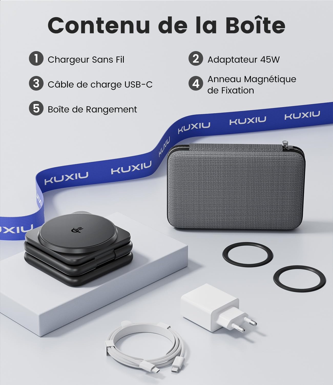 KU XIU Qi2 3-en-1 Chargeur sans Fil pour Samsung, 15W Magnétique Station de Charge pour Galaxy S25, Z Fold7, Chargeur Rapide Voyage Pliable pour Galaxy Watch,pour Galaxy Buds(Adaptateur 45W Inclus)
