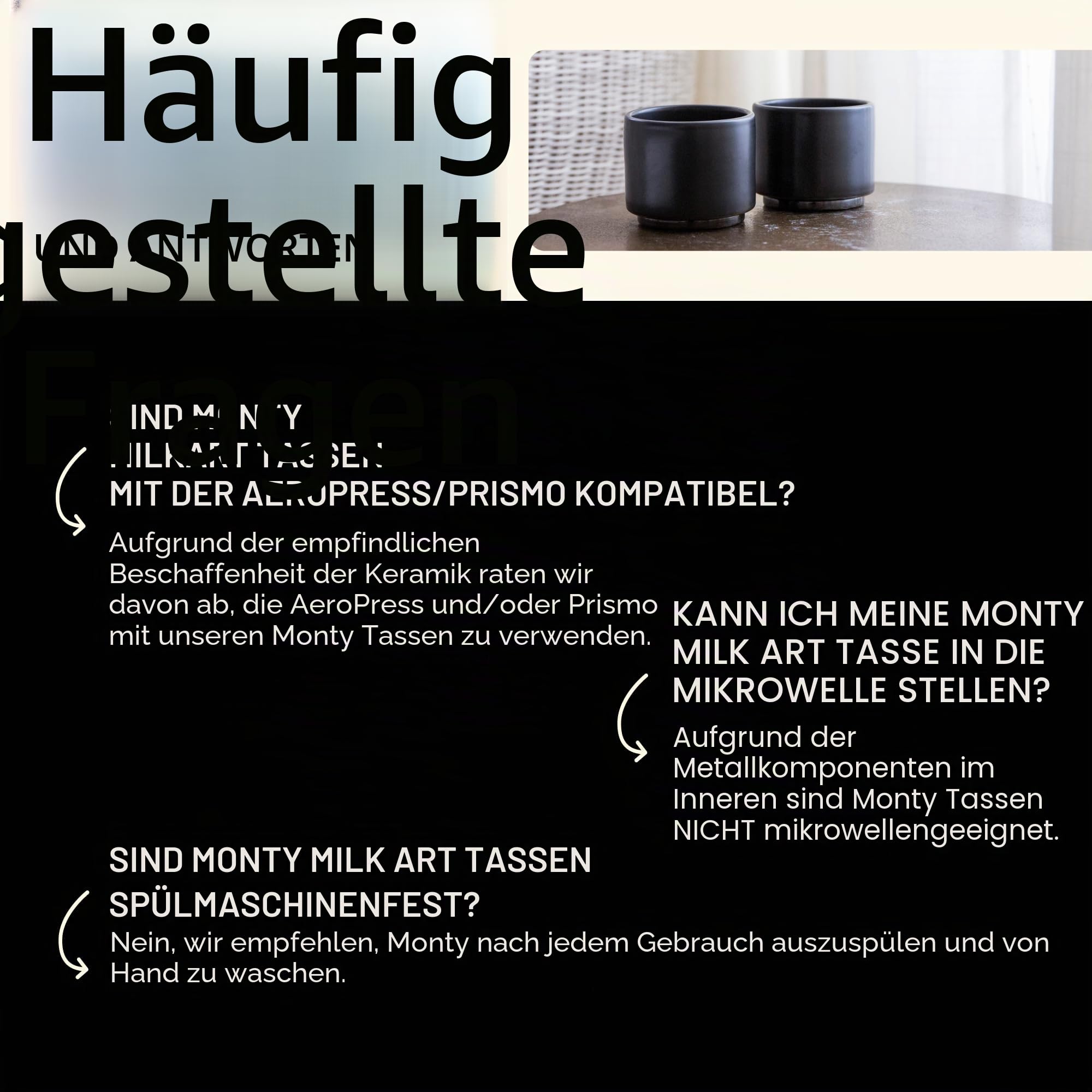 Fellow Doppelwandige Milchkunst-Keramikbecher Demitasse Set (3 Unzen) Matt-schwarz