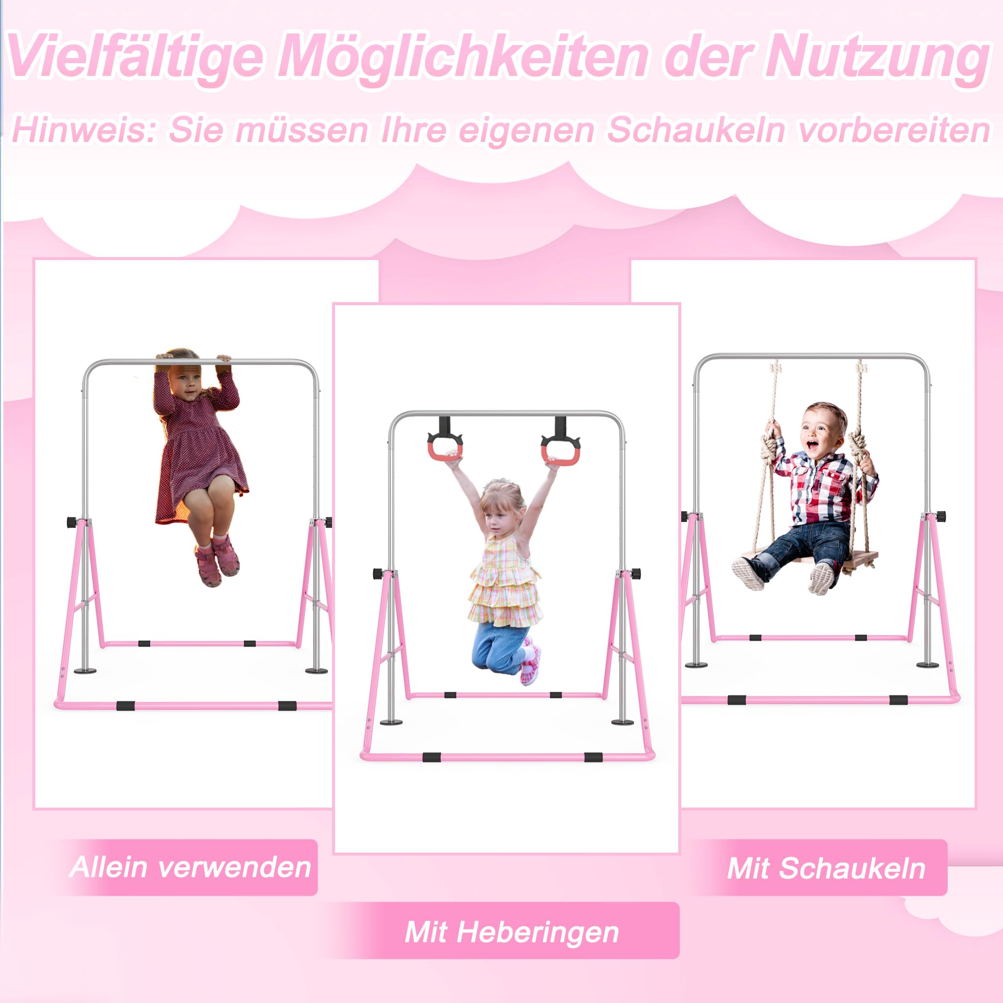 UISEBRT Asta da ginnastica regolabile per bambini, pieghevole, altezza regolabile 91-133 cm, carico massimo 140 lbs, bar da ginnastica indoor per bambini, ideale per 3-8 anni