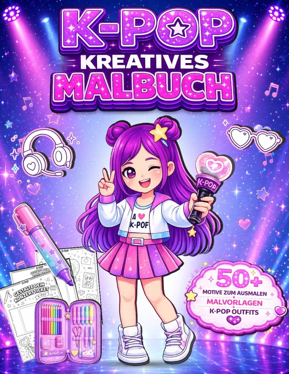 K-POP Kreatives Malbuch: 50+ K-Pop-Idol-Motive zum Ausmalen, lerne Schritt für Schritt zeichnen und entwirf eigene Outfits – kreatives Aktivitätsbuch für K-Pop-Fans