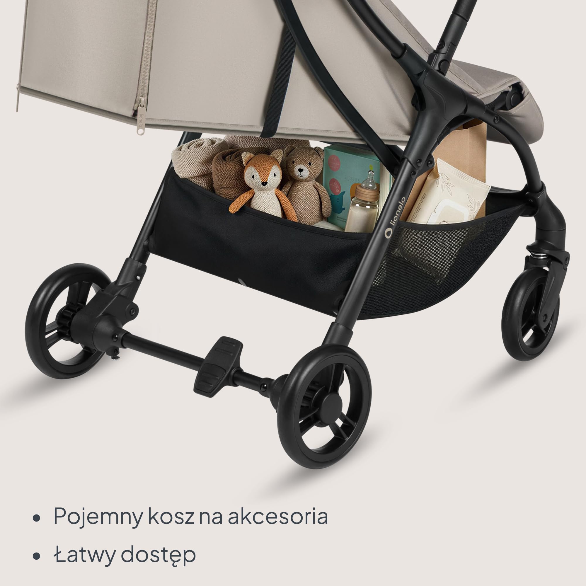 Lionelo Agia wózek podróżny do 22 kg, lekki wózek dziecięcy od 6 miesięcy, mały, składany, z funkcją automatycznego składania jedną ręką, funkcja leżenia, duża powierzchnia do siedzenia, zawieszenie