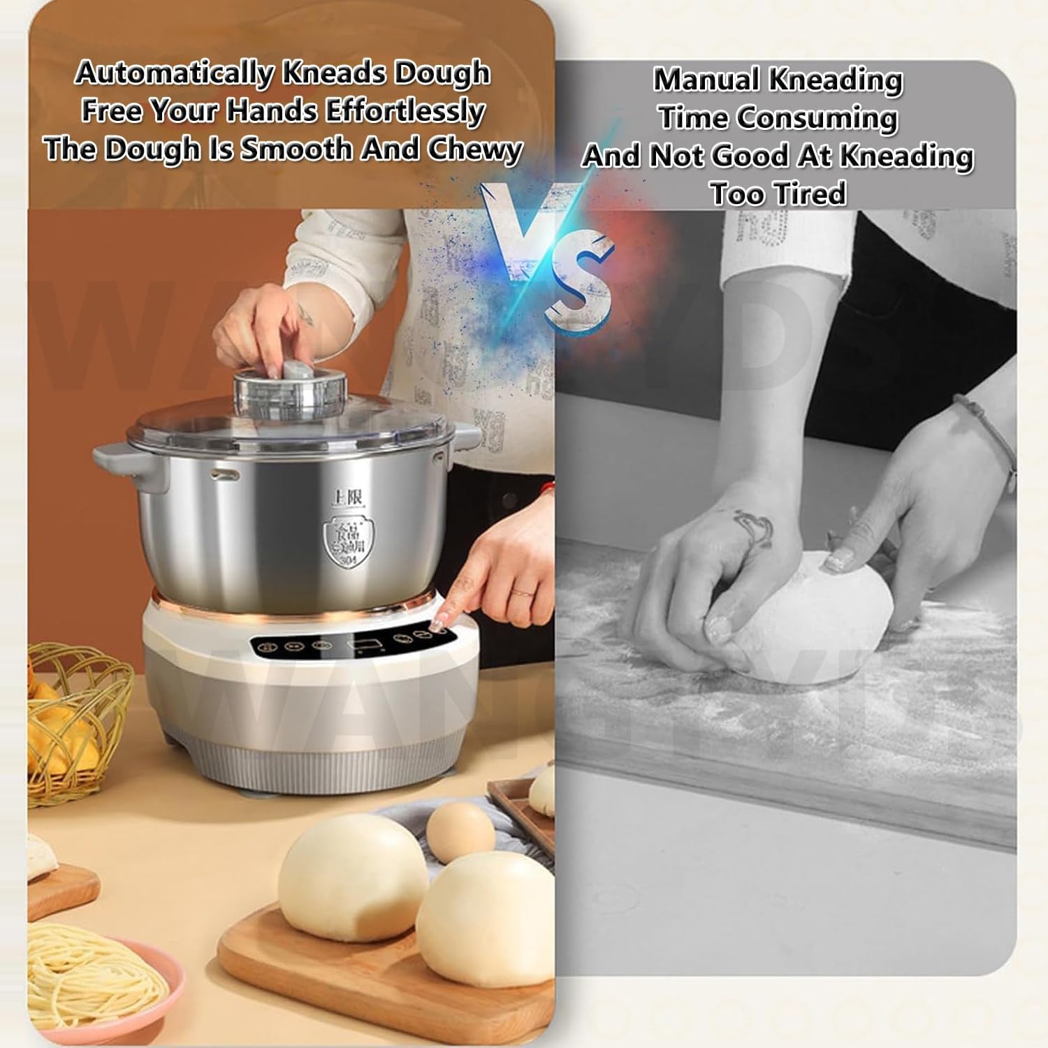 5L/7L Impastatrice Professionale, Impastatrice Planetaria Professionale, Impastatrice per Pane, Planetaria con Tirapasta, Timer Intelligente, Design Diviso, Facile da Usare E da Pulire,5L
