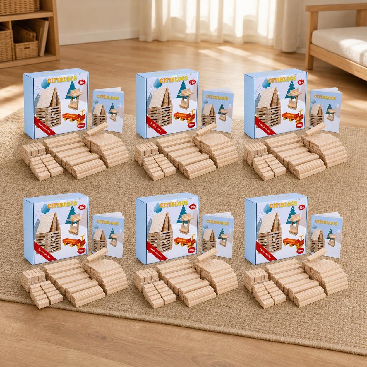 Bausteine aus für ab 3 Jahren - klötze Klötzchen mit Anleitung und Geschenkbox - zum Spielen, Bunt, 200 Stück