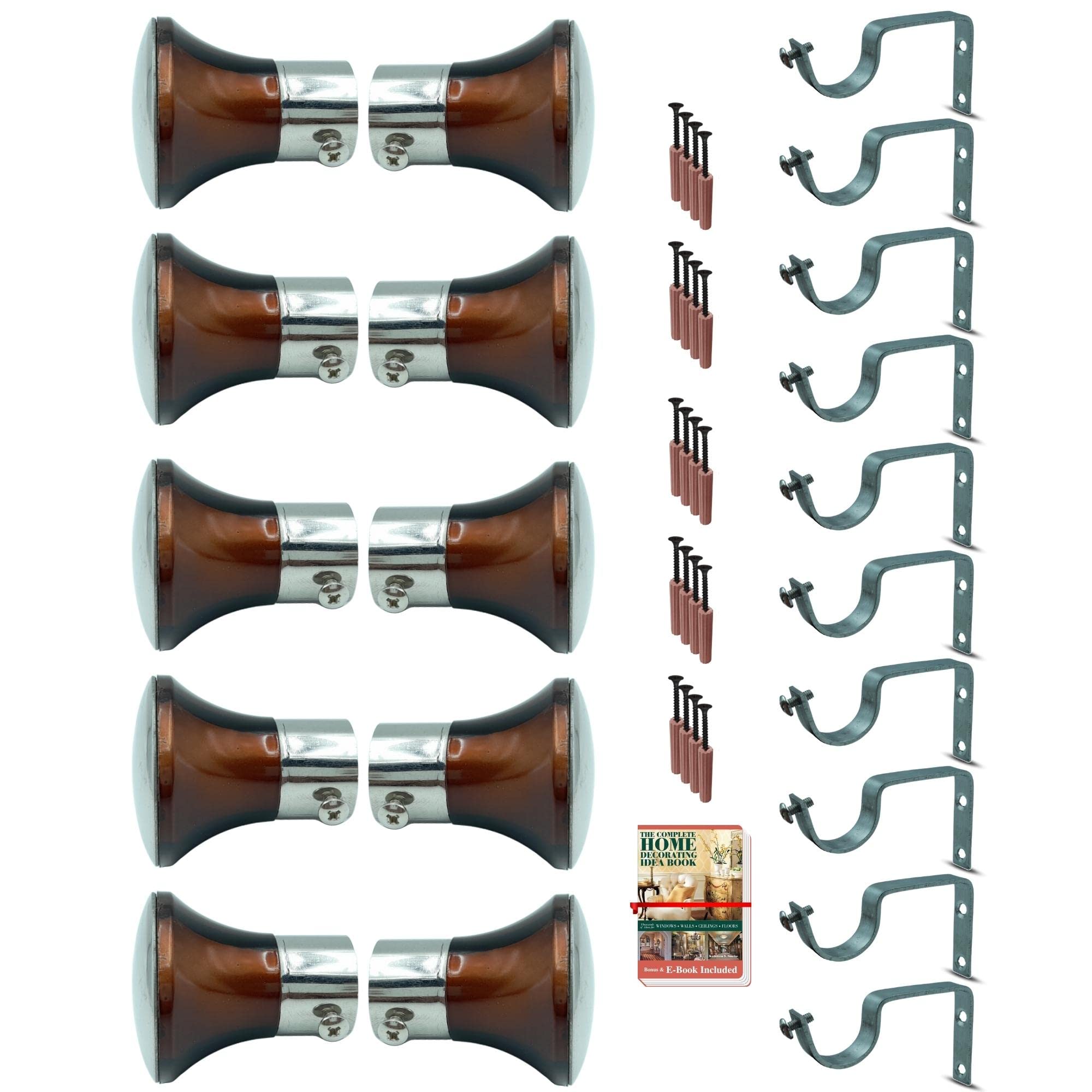 JKCCurtain Holder Brackets | Set of SS Damru Brackets for Rods, Knobs, and Holders | Compatible with a Wide Range of Curtain Styles | E-Book Included ((Brackets - 10 Pcs Supports - 10 Pcs))