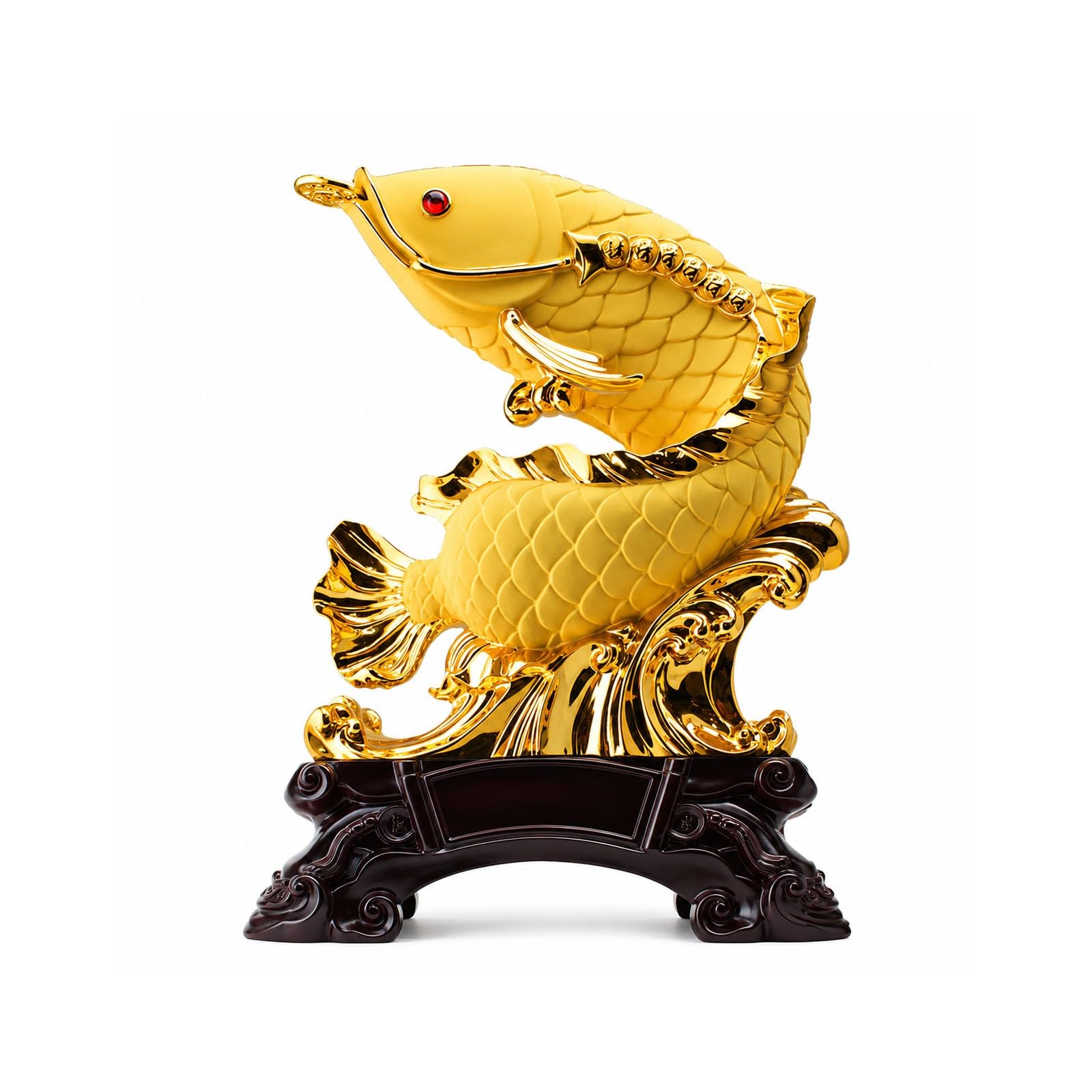 Mmt00go Golden Feng Shui Arowana Fish Statue Wealth Coins, Resin Figurine