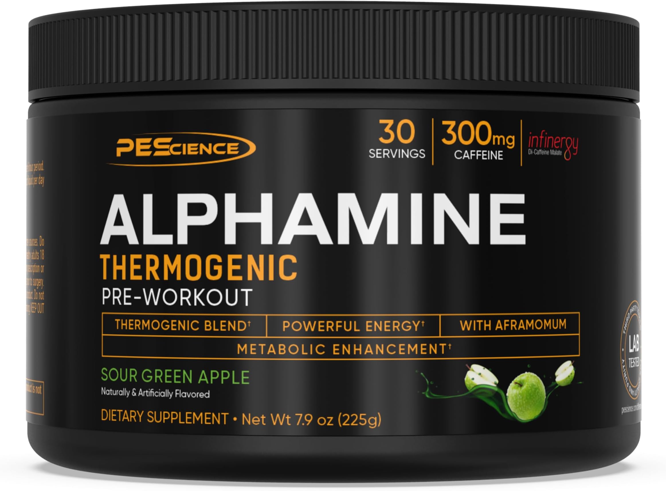 Alphamine Thermogenic Pre-Workout, Fat Burning PreWorkout Energy Powder with L-Carnitine - Sour Green Apple, 60 Scoops