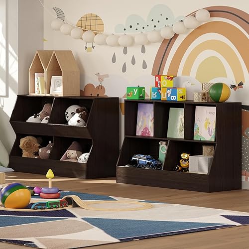 Miniatura 6 de DINZI LVJ Organizador de almacenamiento de juguetes, estantería para niños, armario de almacenamiento de juguetes de madera, estantería para niños