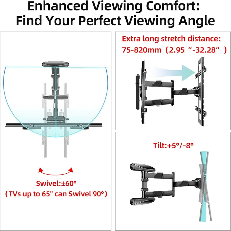 HILLPORT DY4080 TV Fali Tartó 40-80 Colos Készülékekhez, 90° Forgatható Konzol 820 mm Extra Hosszú Karral, 50 kg Teherbírás, VESA 600x500