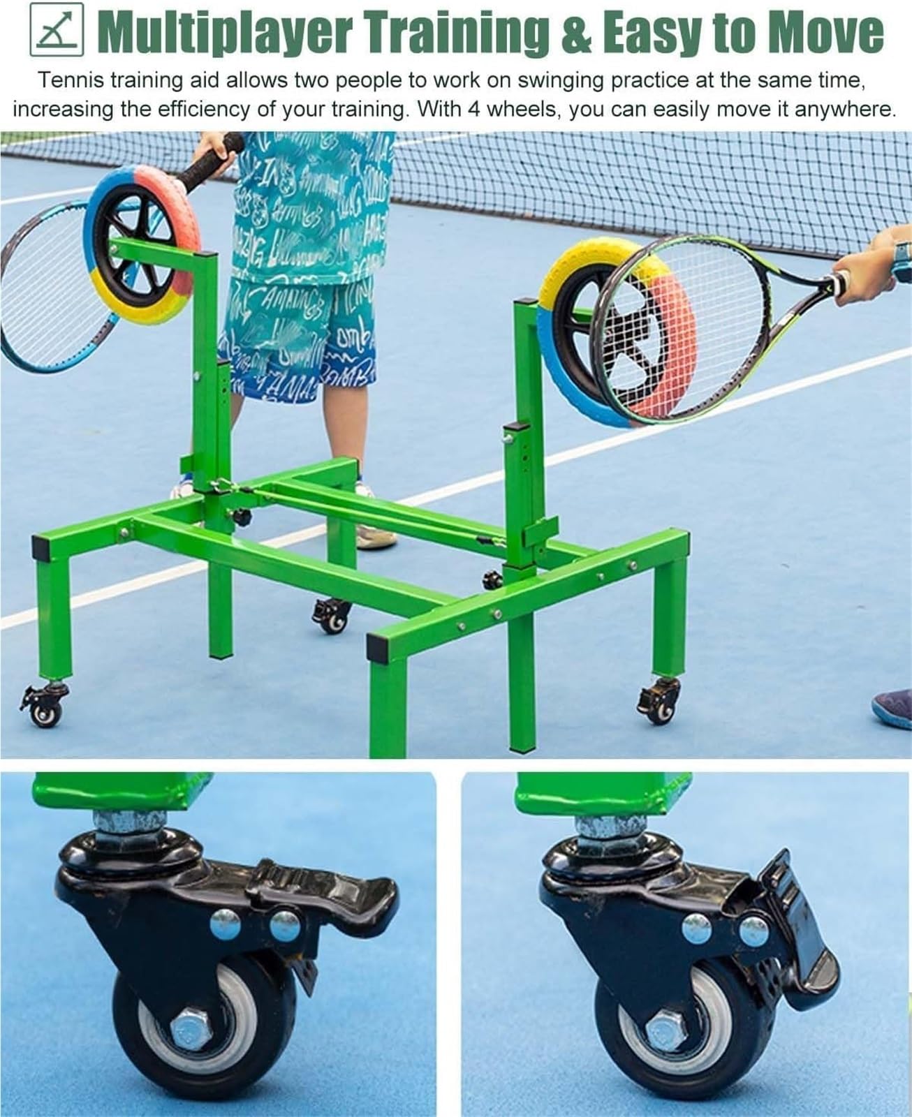 Topspin - Attrezzo da tennis regolabile in altezza, doppia ruota, per interni ed esterni