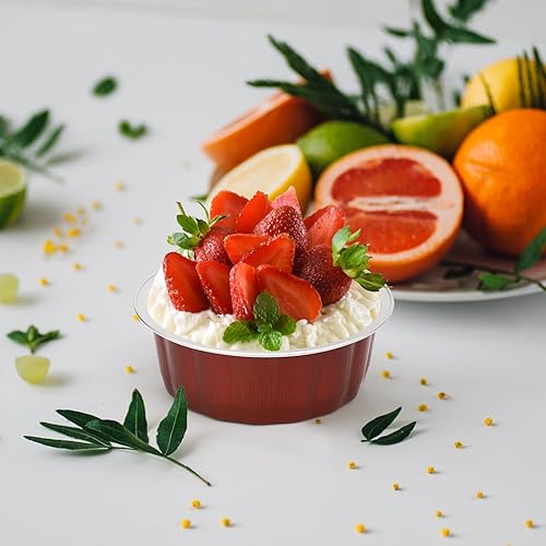 Miniatura 5 de Beasea Ramequines desechables para hornear, paquete de 100 tazas de papel de aluminio de 8 onzas con tapas, creme brulee muffins, magdalenas, tazas