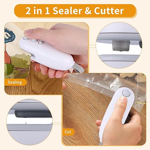 Miniatura 3 de Mini sellador de bolsas, sellador térmico 2 en 1 con cortador, máquina reselladora portátil para chip, bolsas de plástico, aperitivos de
