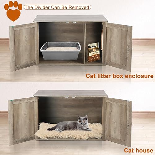 Miniatura 2 de Caja de arena para gatos, muebles de caja de arena ocultos con divisor extraíble, muebles de baño de madera para gatos, casa interior para gatos,