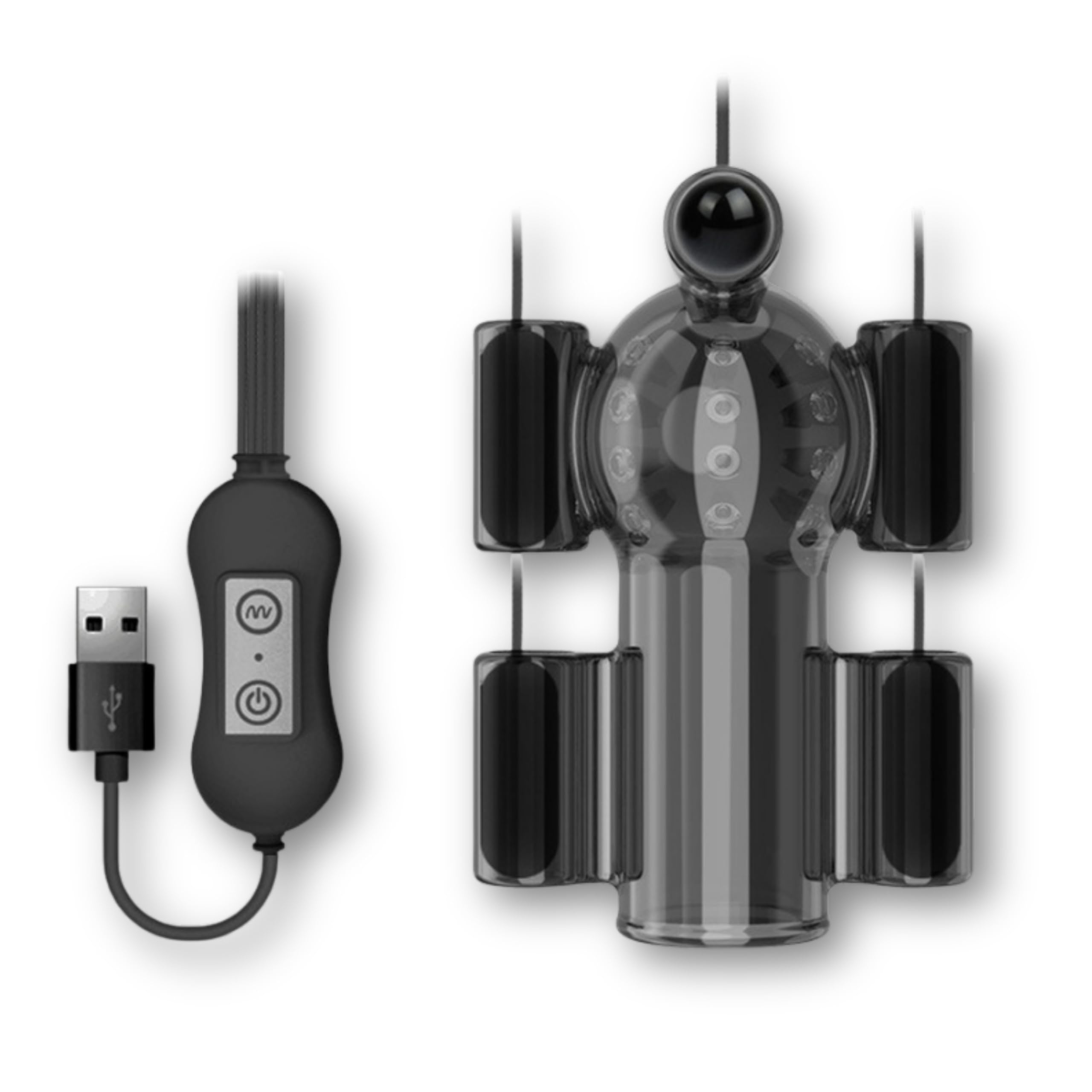 FOPS Stimolatore Gluteo con Vibrazione Nero – 10,6 cm Cover Peniana con 20 Modalità, Funzione Anello Peniano e Cavo di Carica USB Lungo per Uomini N05-23